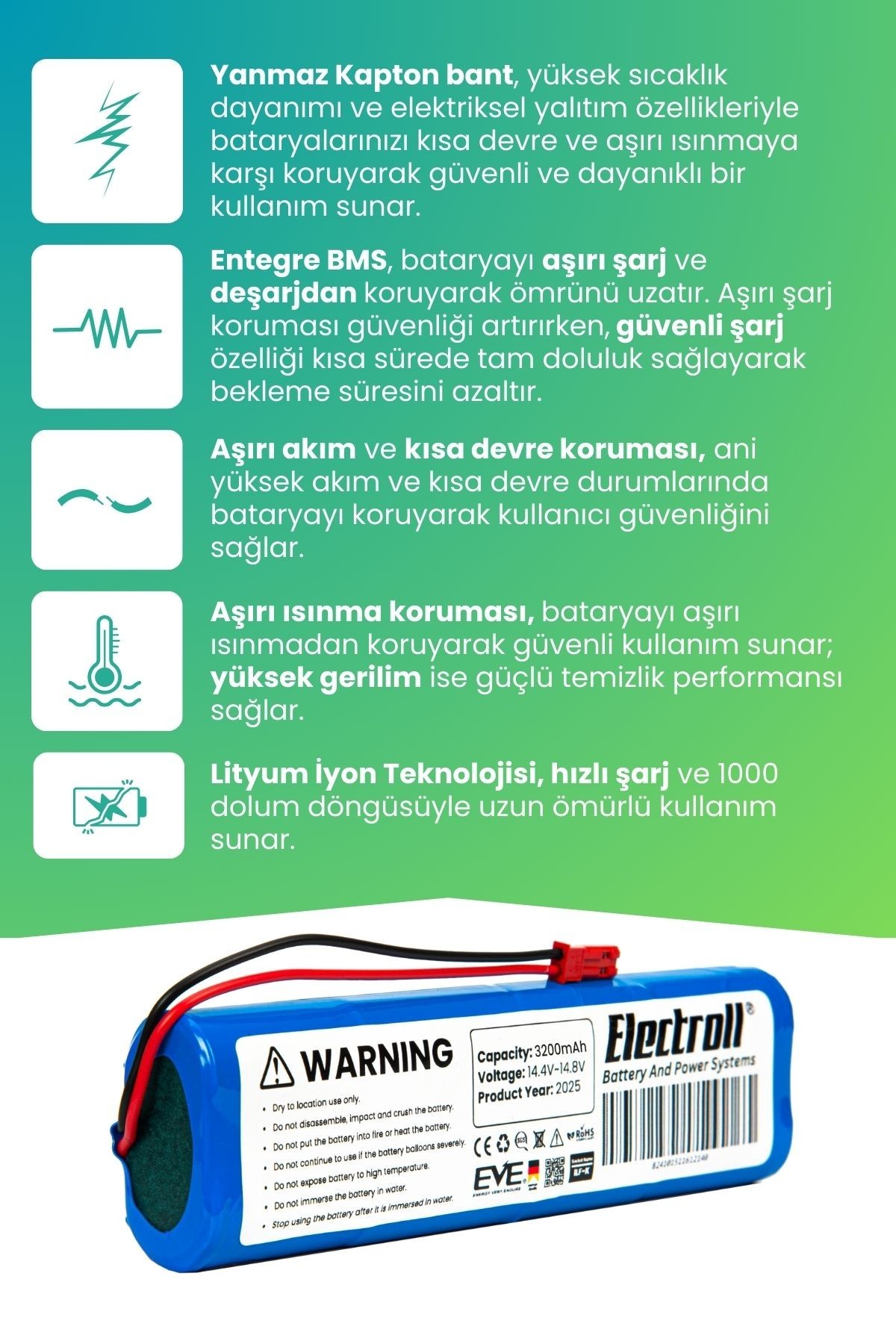 Thorben Digi Bot Wifi Robot Vacuum Cleaner Uyumlu Batarya (ULTRA YÜKSEK KAPASİTE) 3200mah Batarya