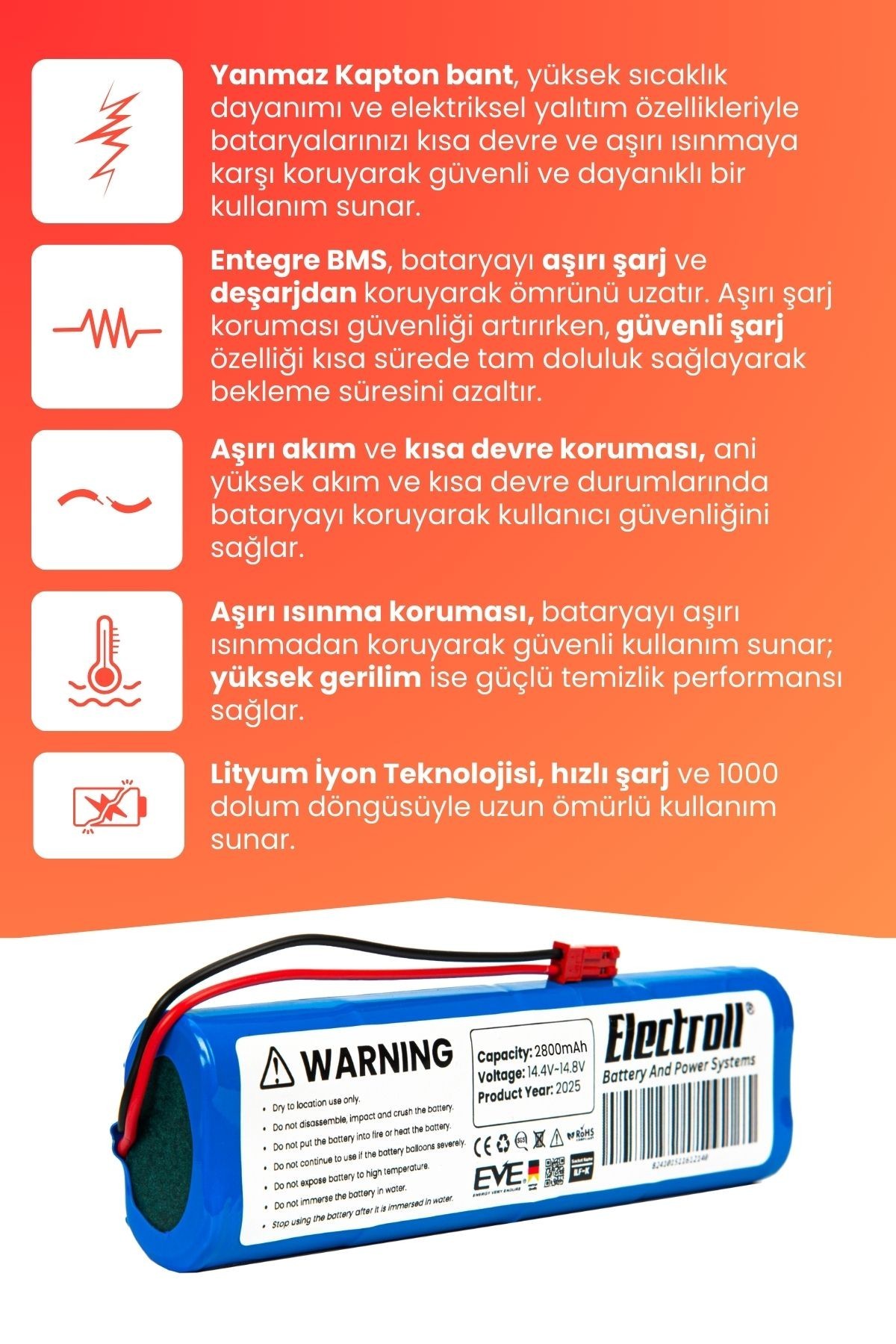 Medion Md18600 Uyumlu Batarya (YÜKSEK KAPASİTE) 2800mah Pil Robot Süpürge Bataryası Değişimi