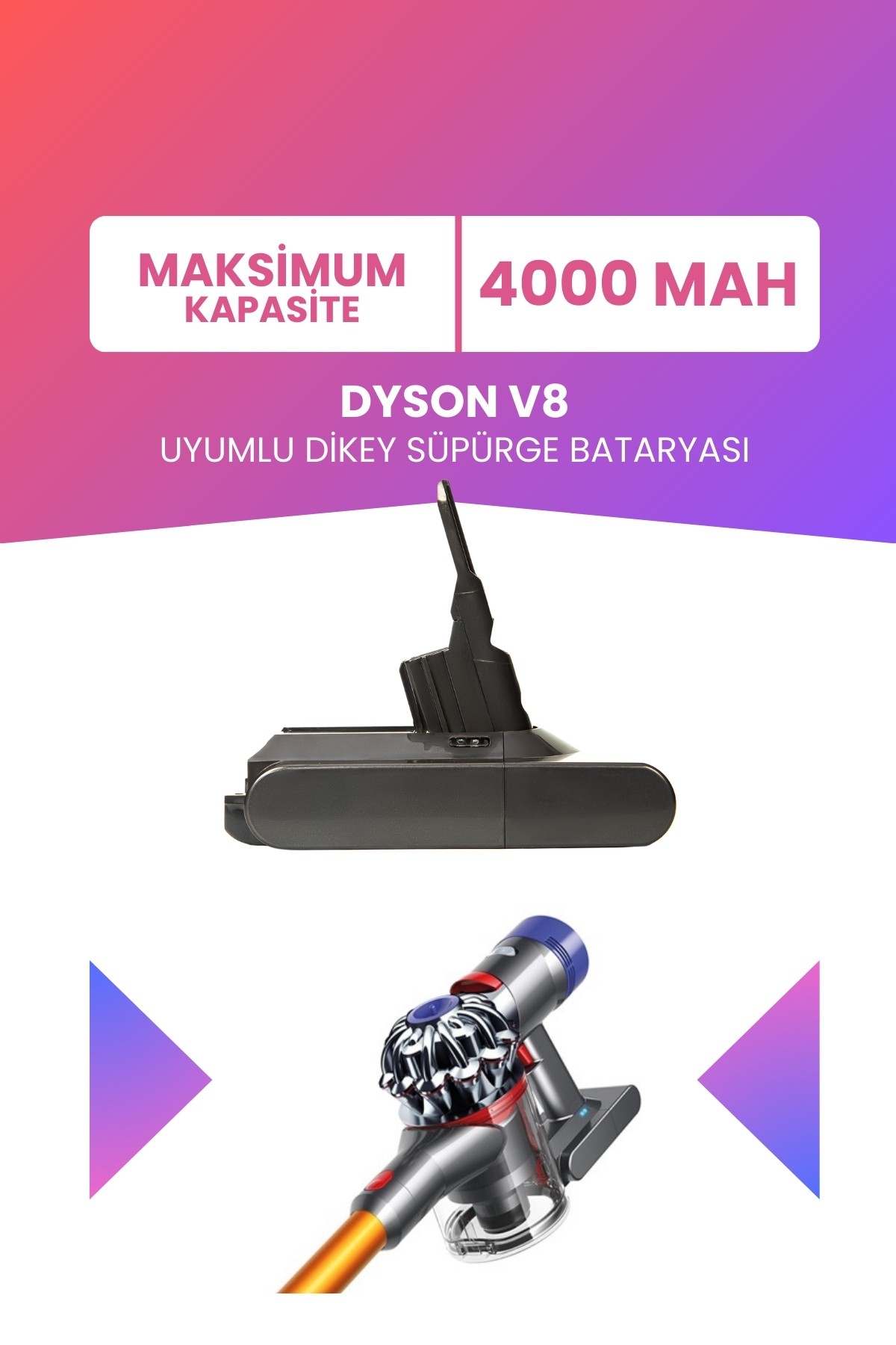 Dyson V8 Uyumlu Batarya SV10 (MAKSİMUM KAPASİTE) 21.6 V 4000mah Dikey Süpürge Bataryası