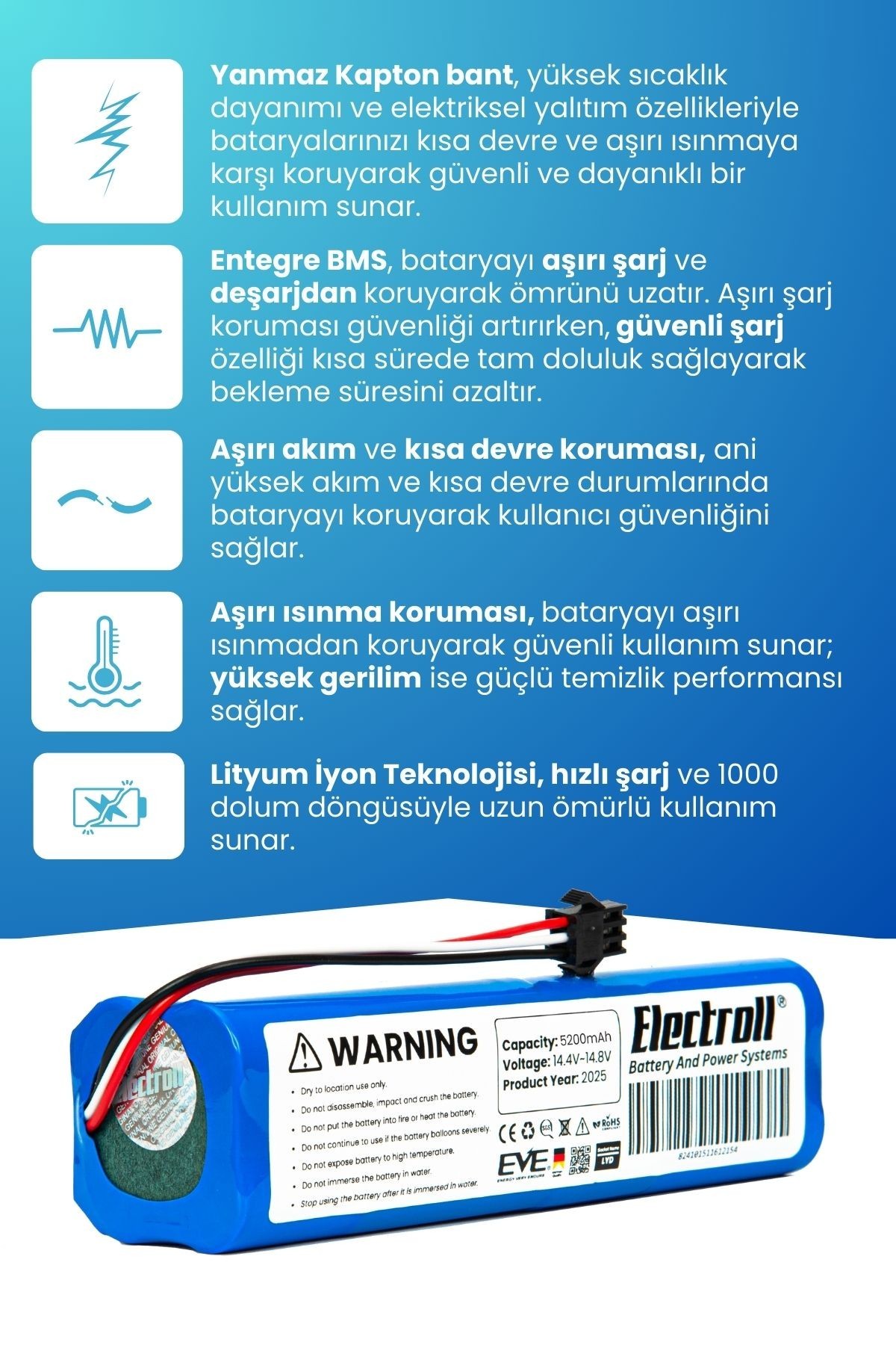 Viomi Vxvc11 Uyumlu Batarya (ORJİNAL KAPASİTE) 5200mah Pil Robot Süpürge Bataryası Değişimi