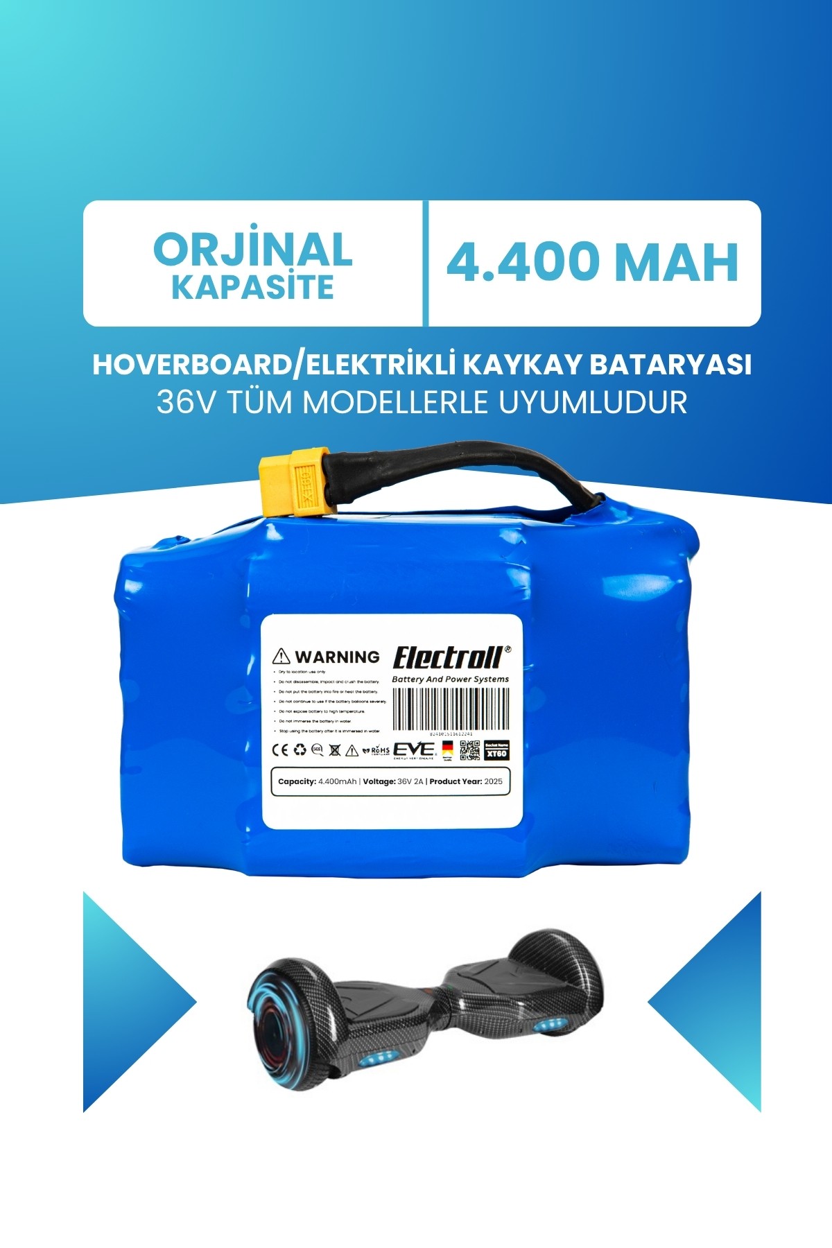 Hoverboard Batarya 36v 4.400mah (ORJİNAL KAPASİTE) Hoverboard Bataryası