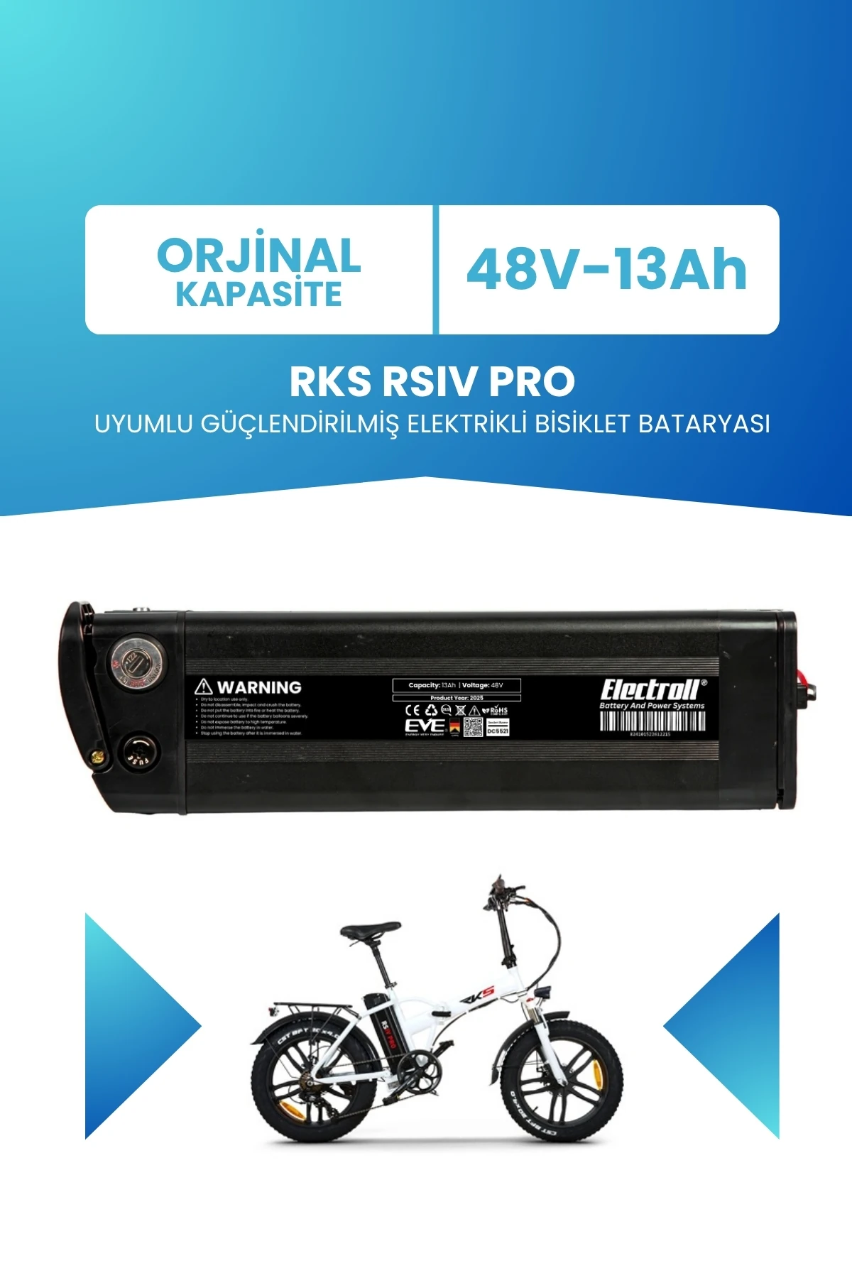 RKS RSIV PRO Uyumlu 48V 13Ah Güçlendirilmiş Elektrikli Bisiklet Bataryası