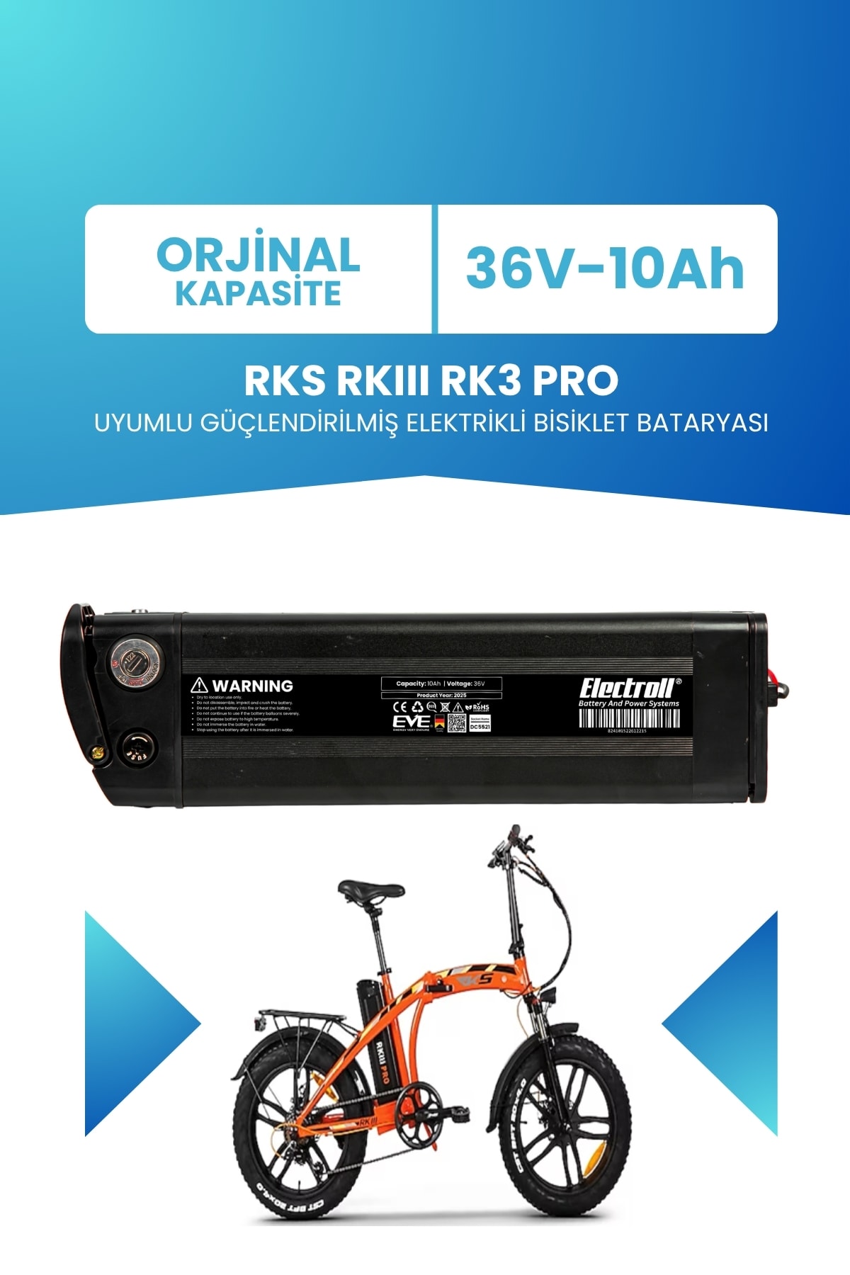 RKS RKIII RK3 PRO Uyumlu Güçlendirilmiş Elektrikli Bisiklet Bataryası