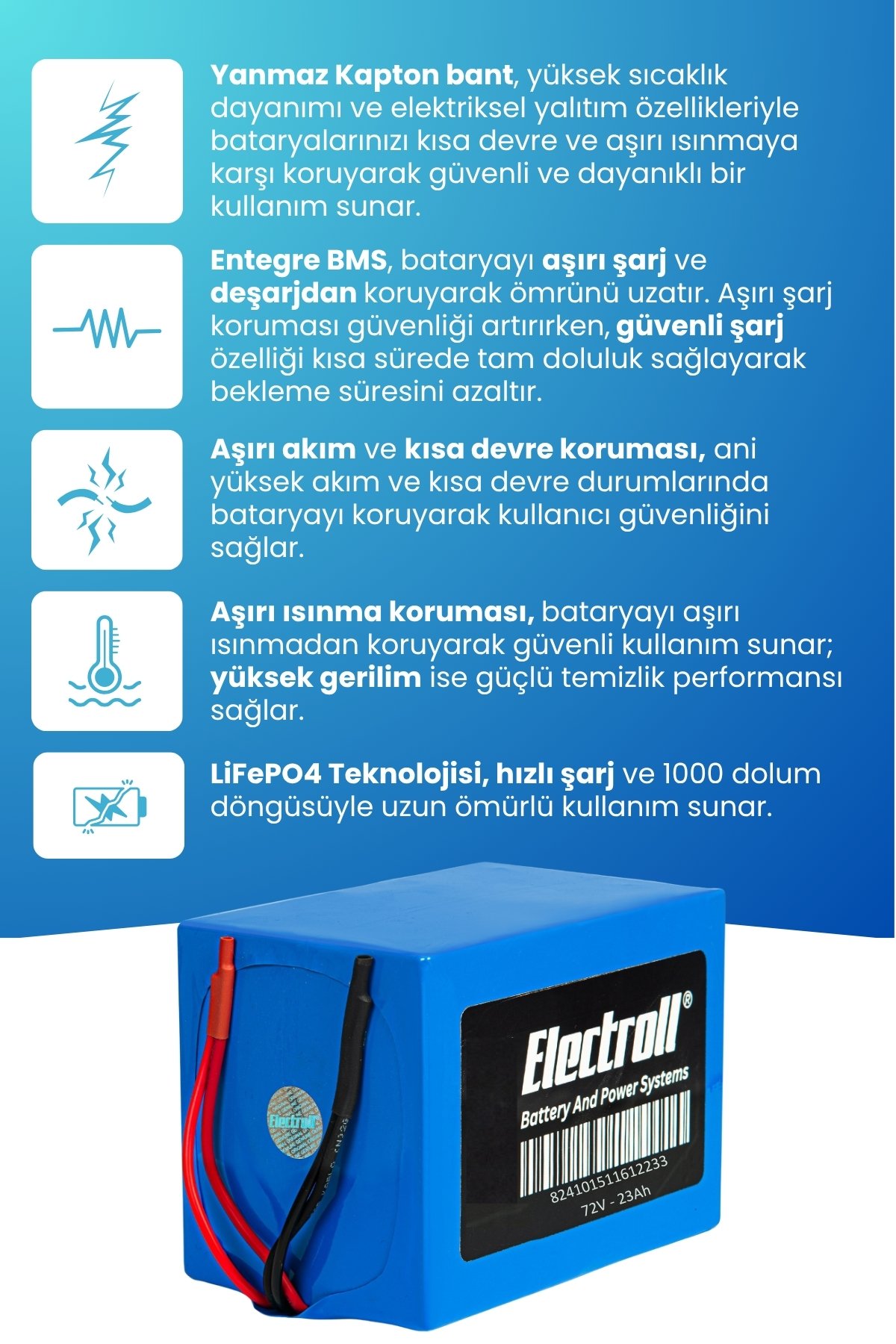Regal Raptor K4 Uyumlu Batarya (Standart Kapasite) LiFePO4 72V 23Ah Elektrikli Otomobil Bataryası