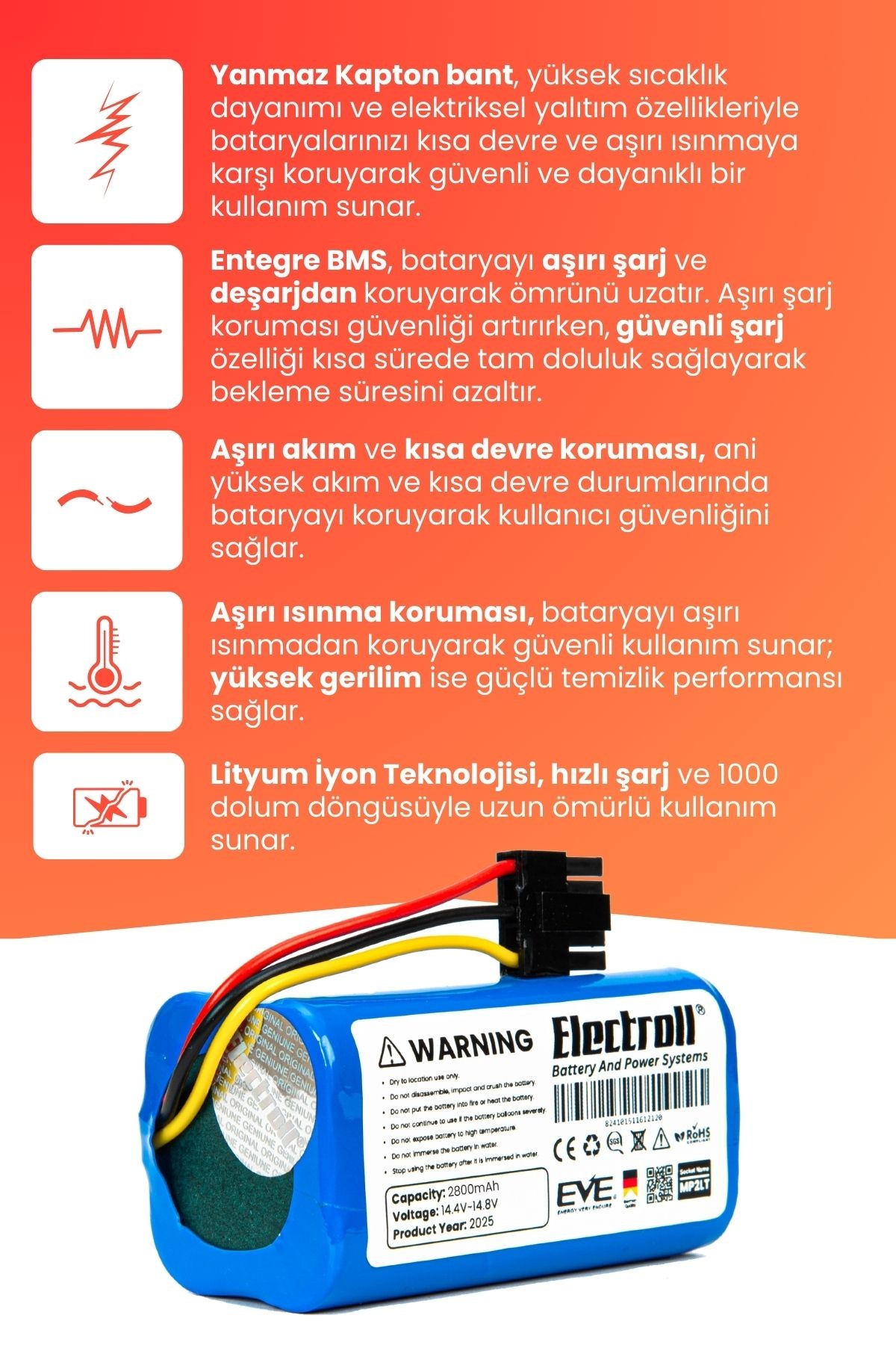 Xiaomi Mop 2 Lite Uyumlu Batarya (YÜKSEK KAPASİTE) 2800mah Pil Robot Süpürge Bataryası BHR5217EU