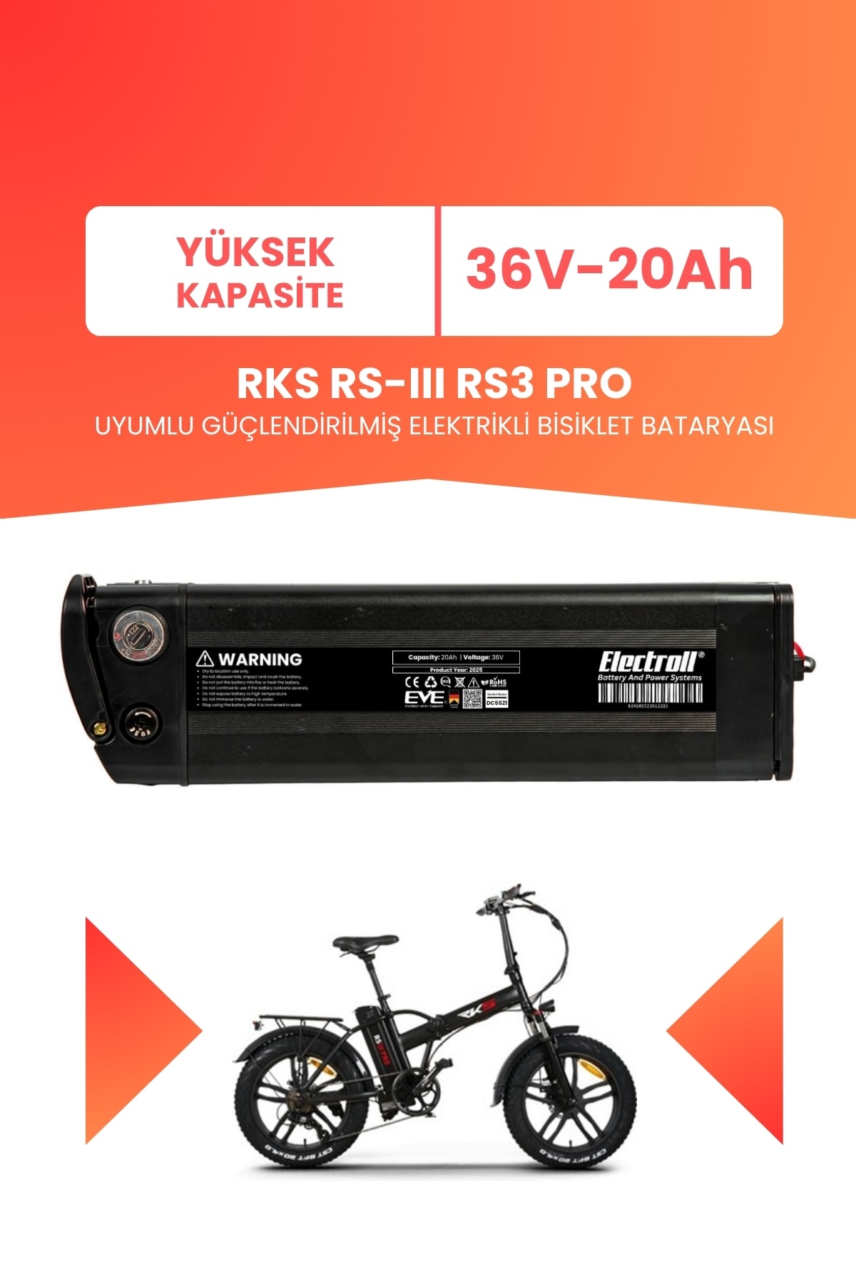 RKS RS-III RS3 PRO Uyumlu 36V 20Ah (Yüksek Kapasite) Güçlendirilmiş Elektrikli Bisiklet Batarya Tamir, Revizyon ve Pil Yenileme