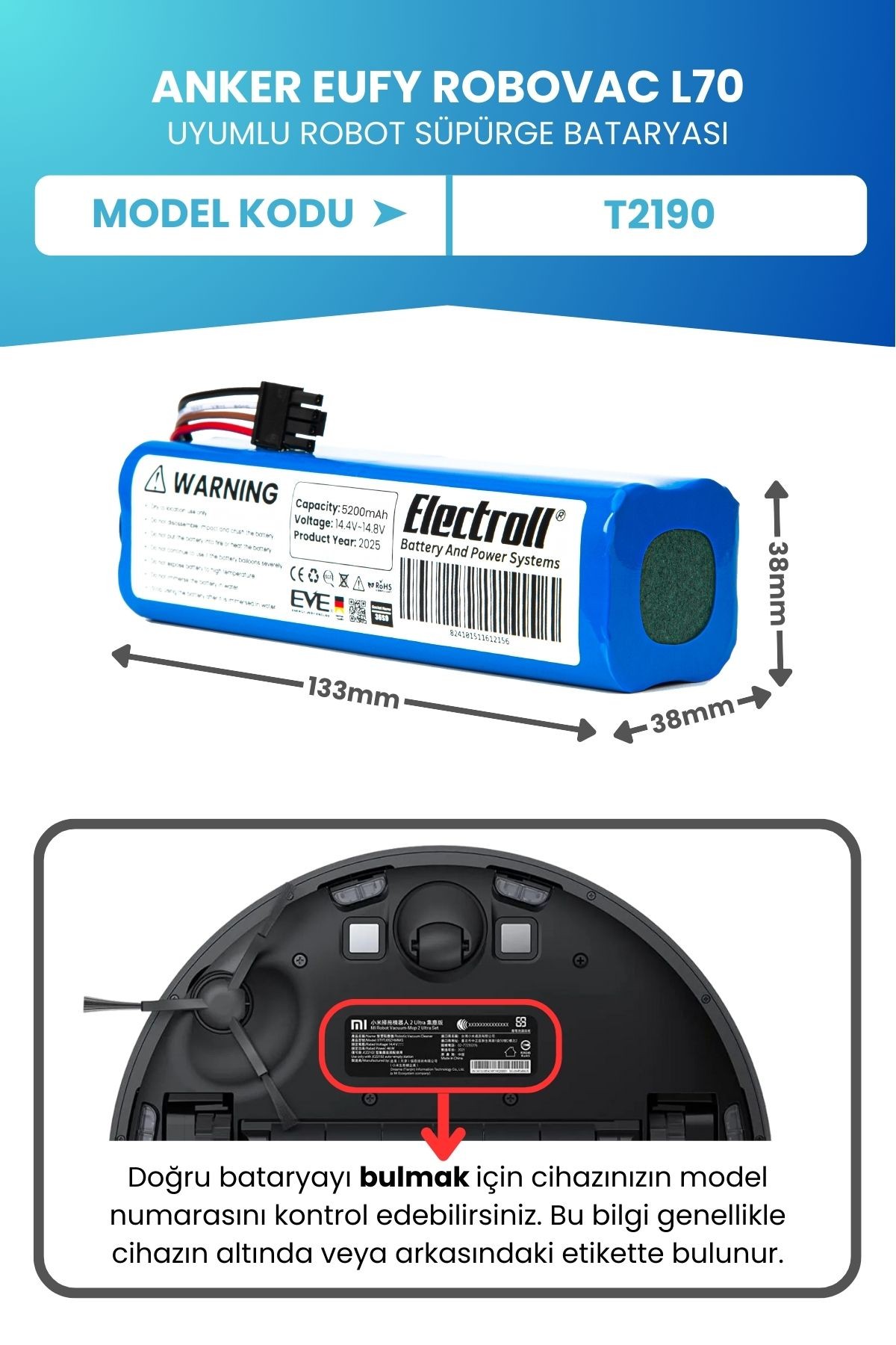 Anker Eufy Robovac L70 Hybrid Batarya (ORJİNAL KAPASİTE) 5.200mah Pil Robot Süpürge Batarya Değişimi