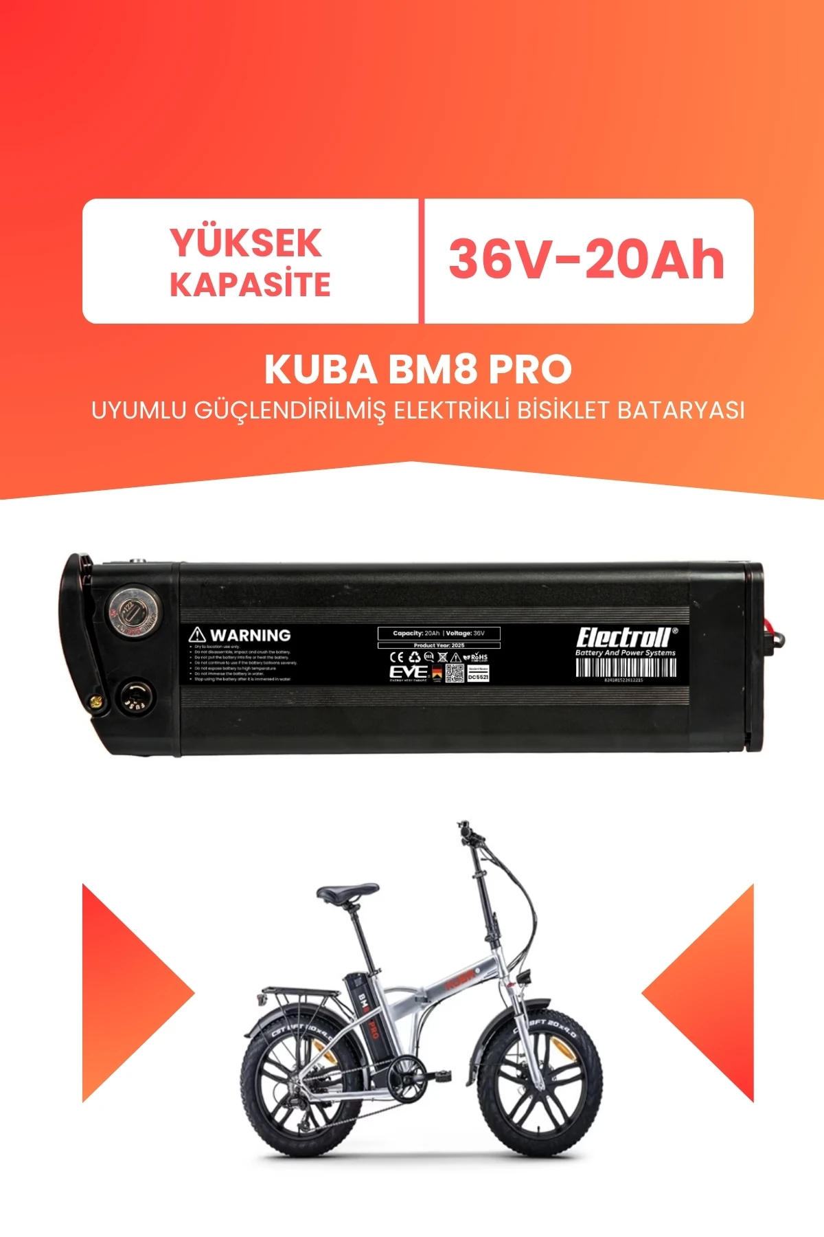 Kuba Bm8 Pro Uyumlu 36V 20Ah (Yüksek Kapasite) Güçlendirilmiş Elektrikli Bisiklet Batarya Tamir, Revizyon ve Pil Yenileme