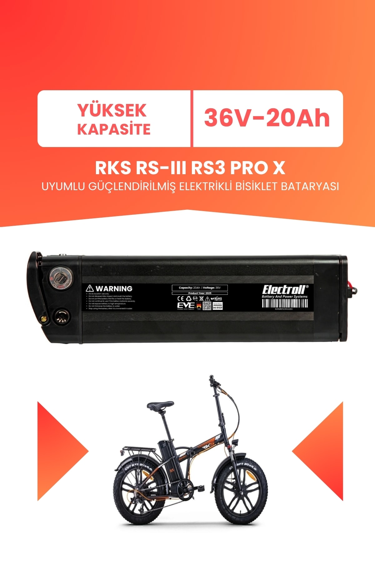 RKS RS-III RS3 PRO X Uyumlu 36V 20Ah (Yüksek Kapasite) Güçlendirilmiş Elektrikli Bisiklet Batarya Tamir, Revizyon ve Pil Yenileme