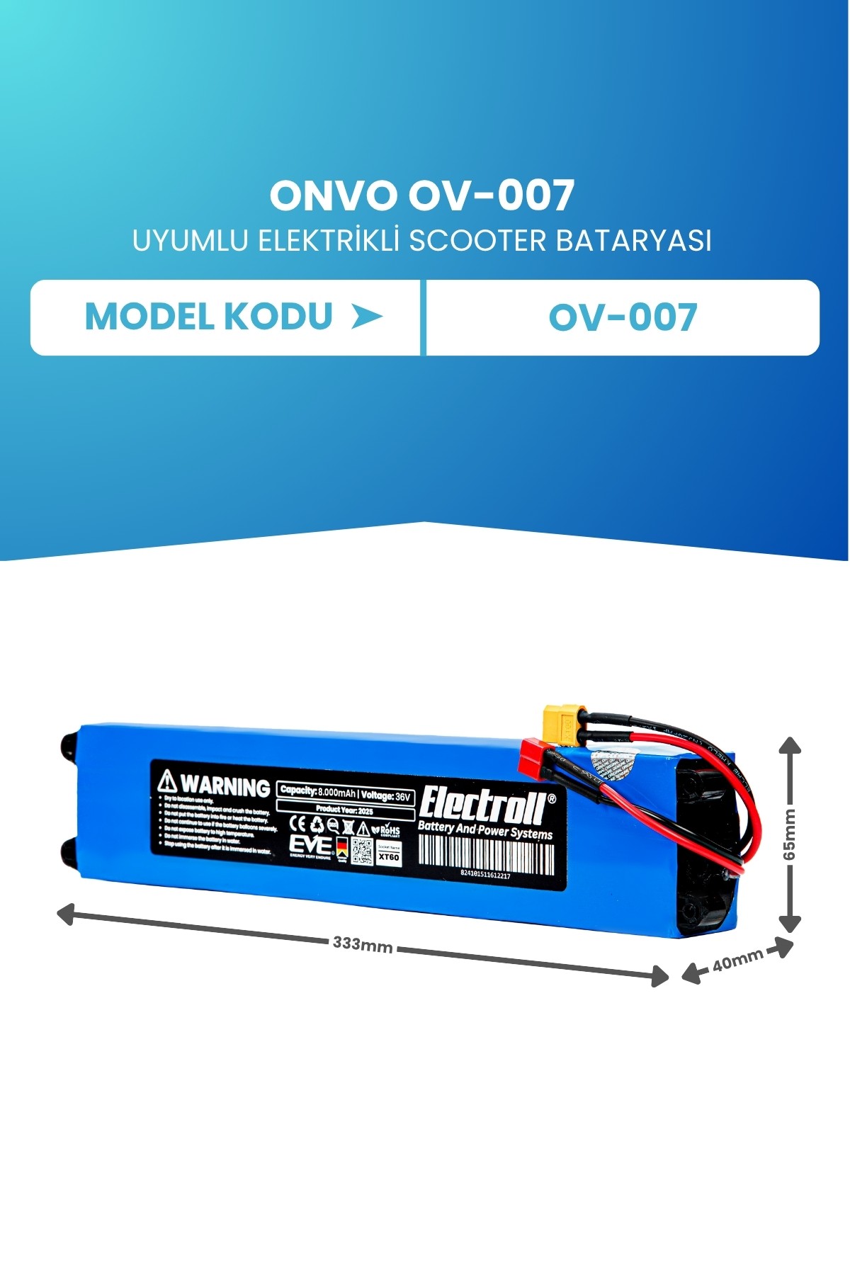Onvo Ov-007 Uyumlu Batarya (ORJİNAL KAPASİTE) 36v 8000mah Pil Elektrikli Scooter Bataryası Değişimi