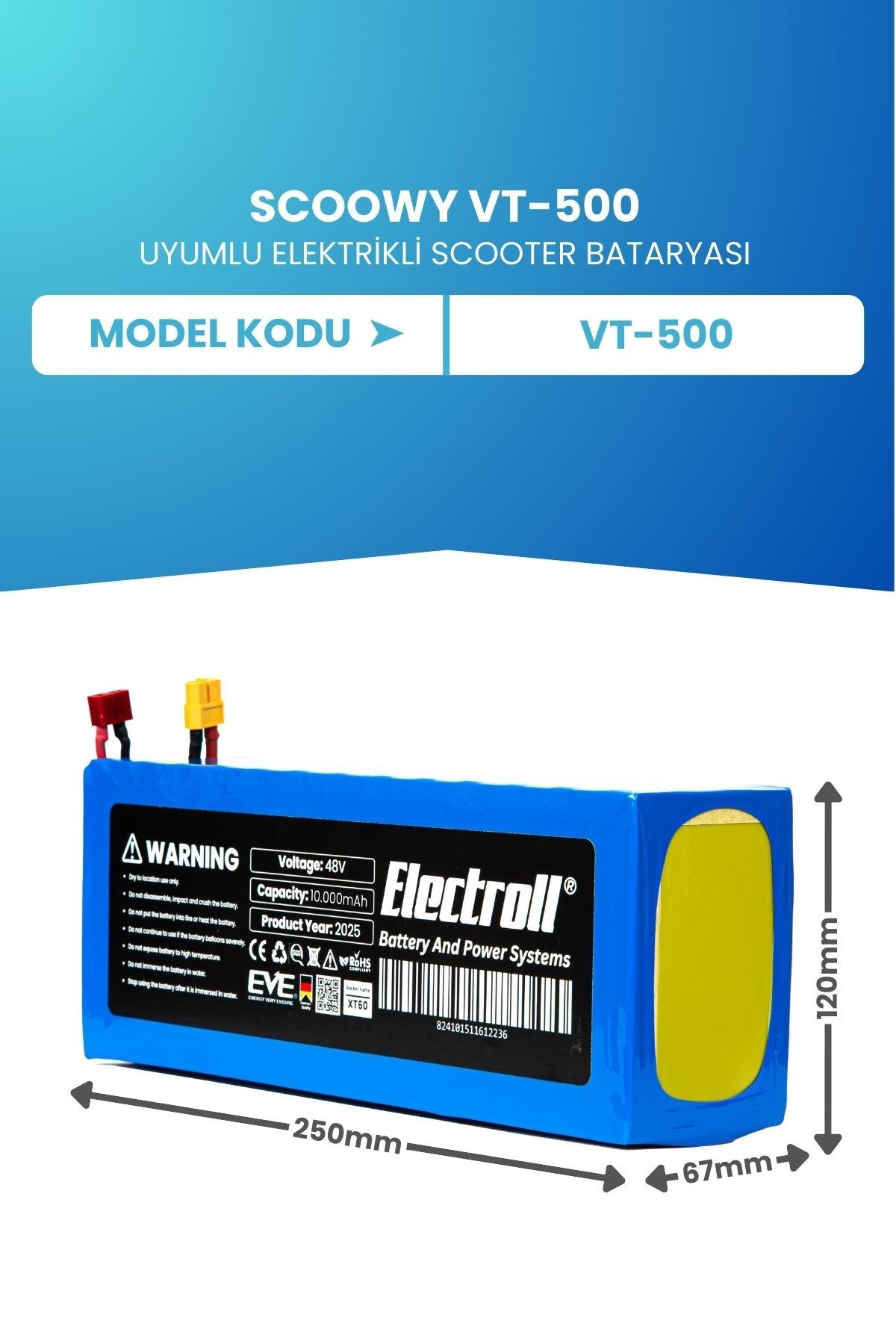 Scoowy Vt-500 Batarya (ORJİNAL KAPASİTE) 48v 10.000mah Batarya Elektrikli Scooter Bataryası