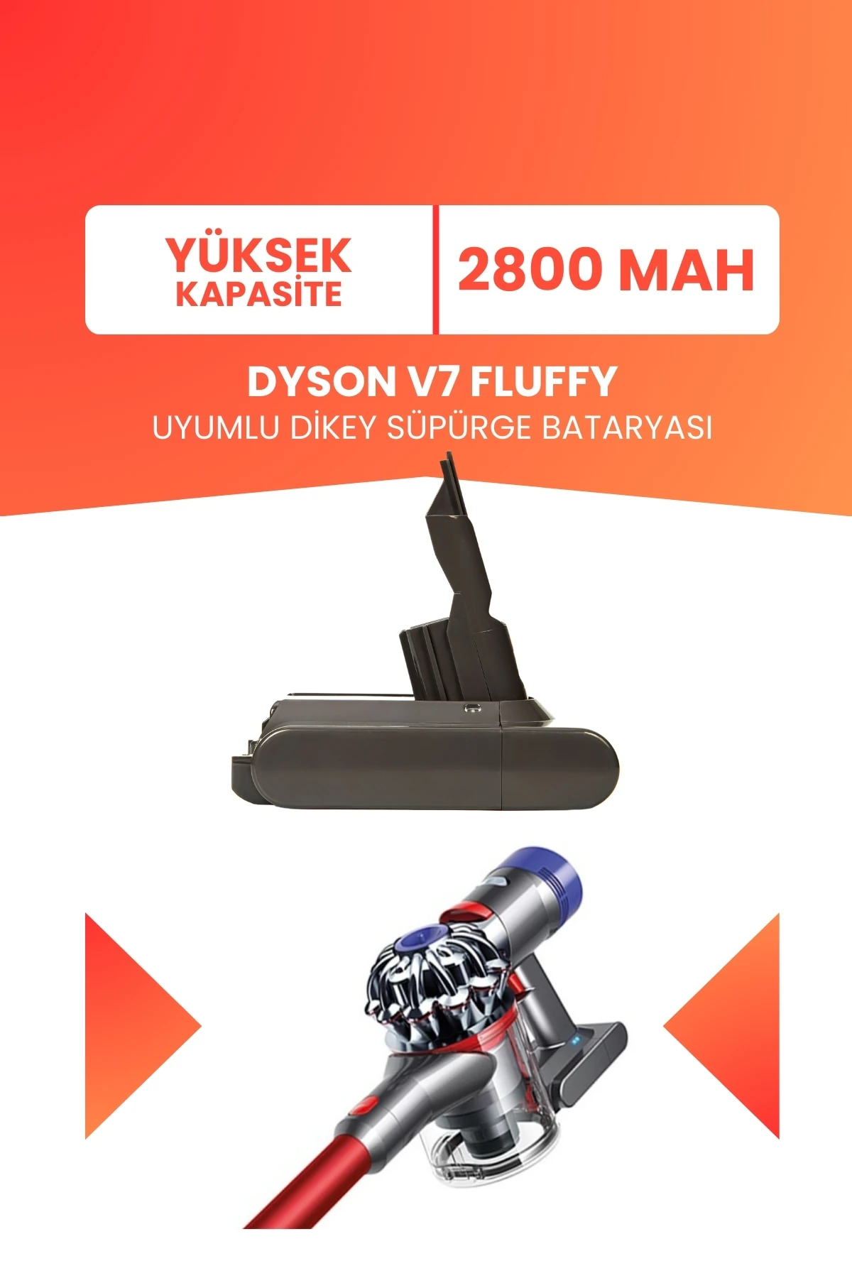 Dyson V7 Fluffy Uyumlu Batarya (YÜKSEK KAPASİTE) 21.6 V 2800mah Dikey Süpürge Bataryası