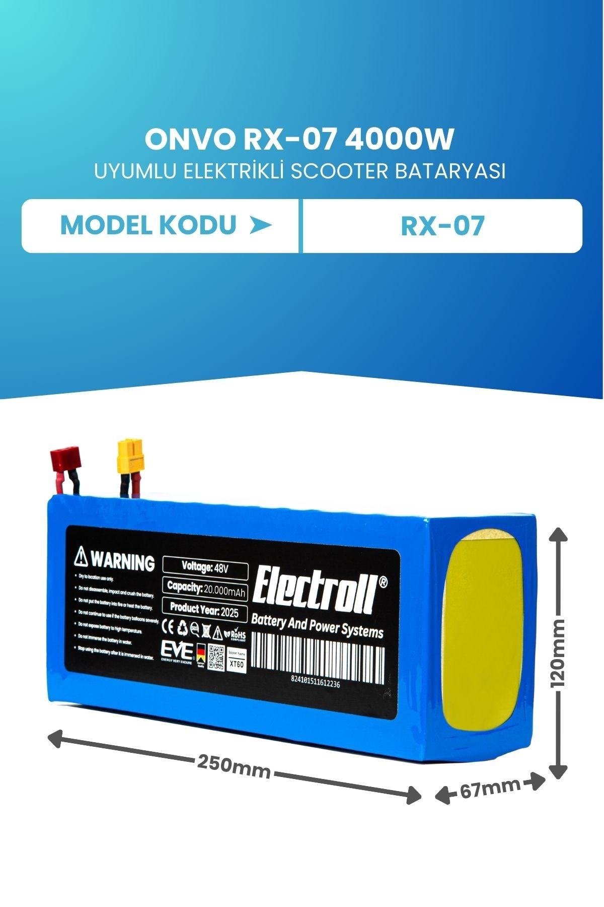 ONVO RX-07 4000W 60V 20AH Elektrikli Scooter Bataryası