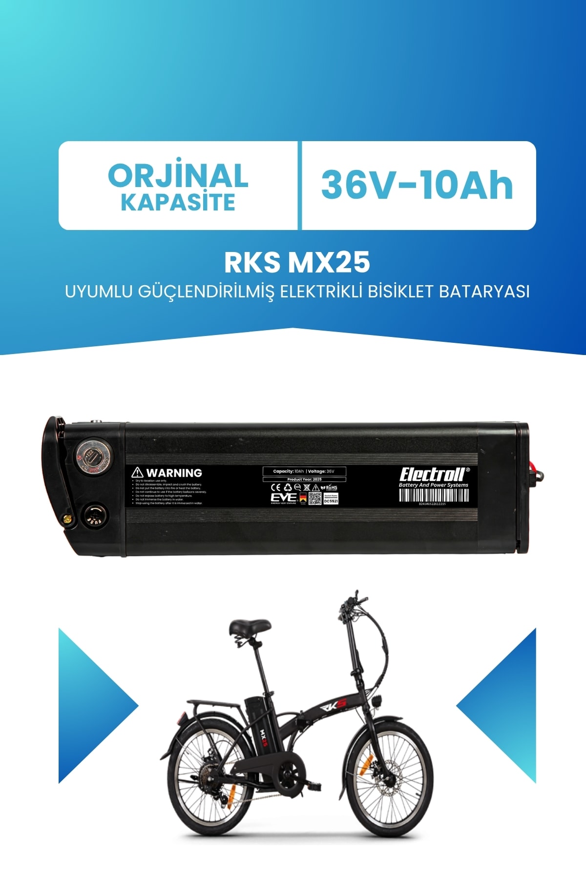 RKS MX25 Uyumlu Güçlendirilmiş Elektrikli Bisiklet Bataryası