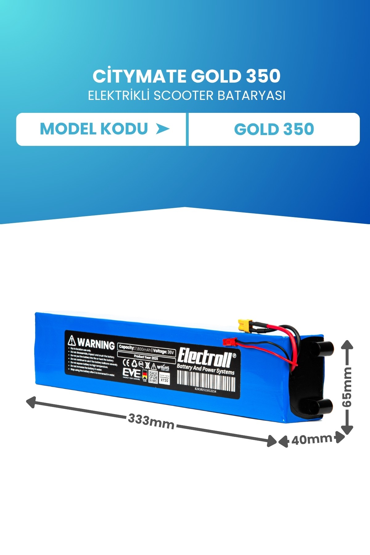 Citymate Gold 350 Uyumlu Batarya (ORJİNAL KAPASİTE) 36v 7800mah Elektrikli Scooter Bataryası