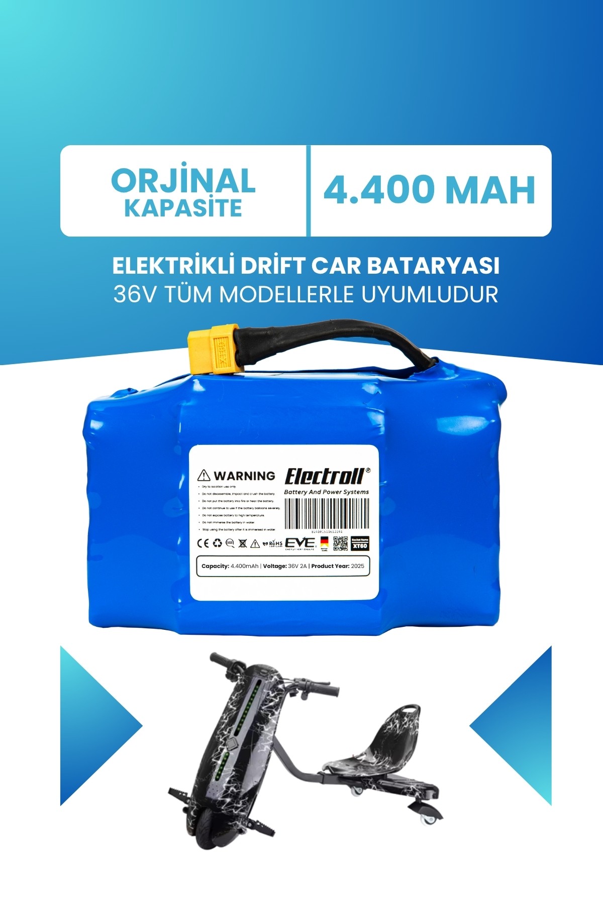 Drift Car Bataryası 36v 4.400mah (STANDART KAPASİTE) Güçlendirilmiş Batarya