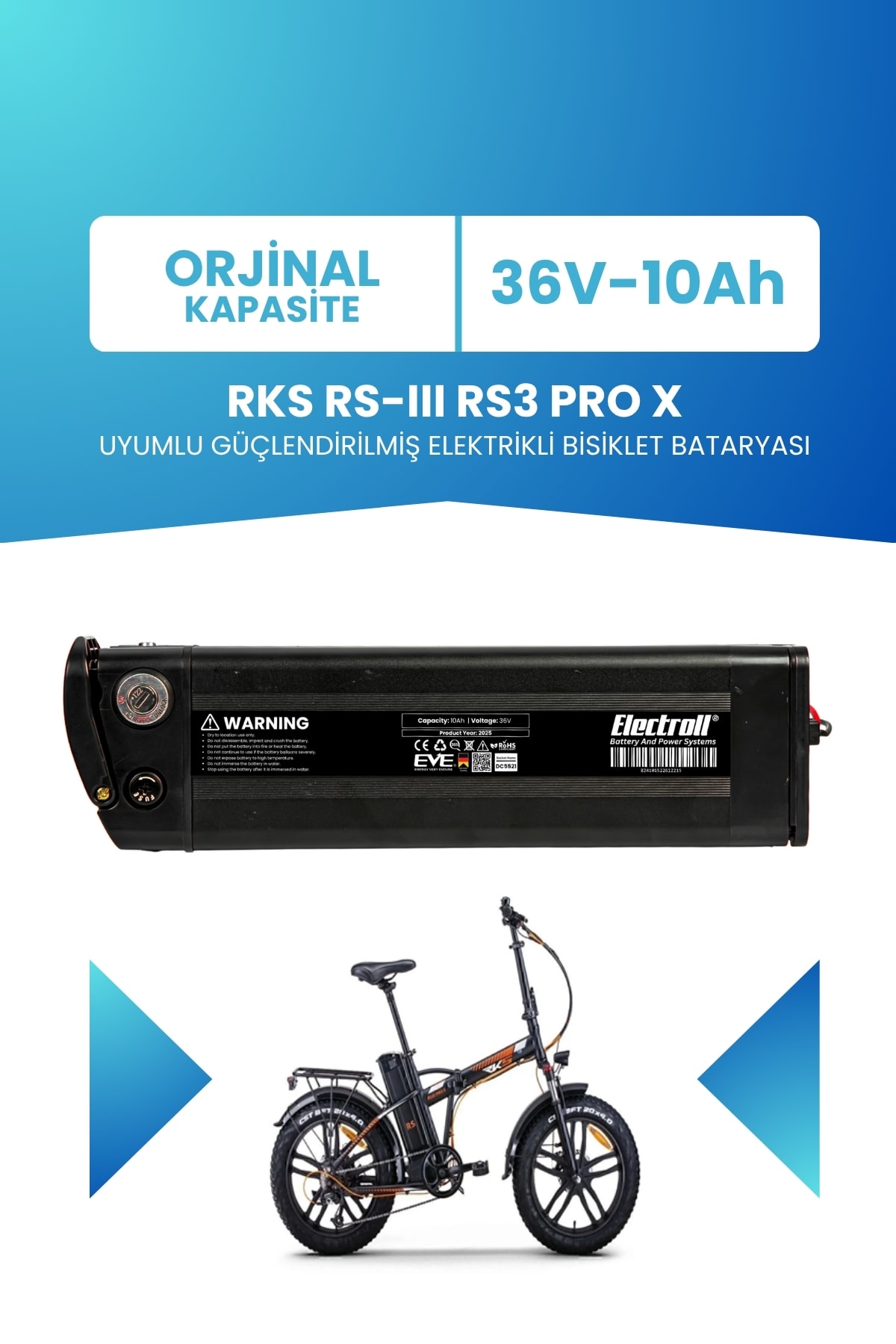 RKS RS-III RS3 PRO X Uyumlu Güçlendirilmiş Elektrikli Bisiklet Bataryası