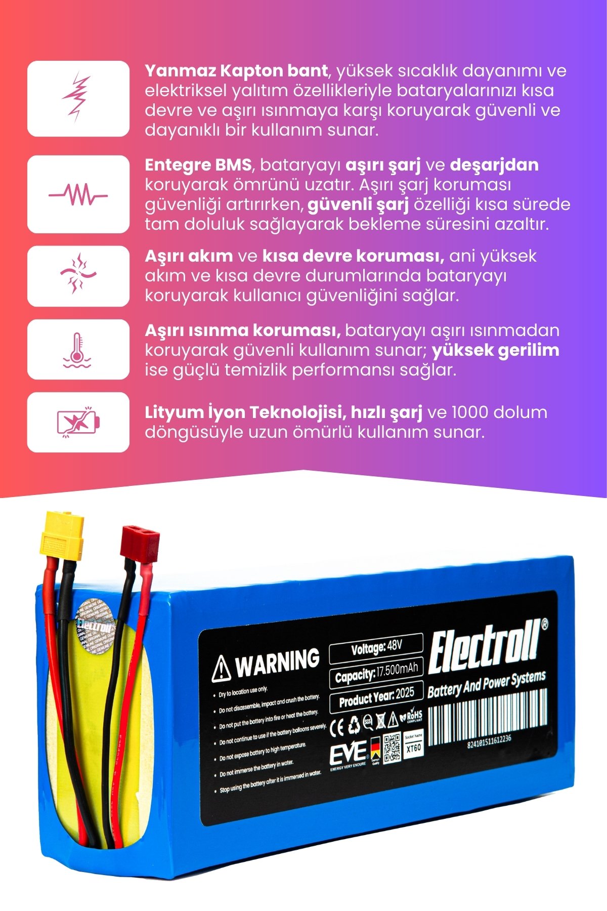 ONVO OV-110 Batarya (Maksimum Kapasite) Batarya 48v 17.5ah Pil Elektrikli Scooter Bataryası