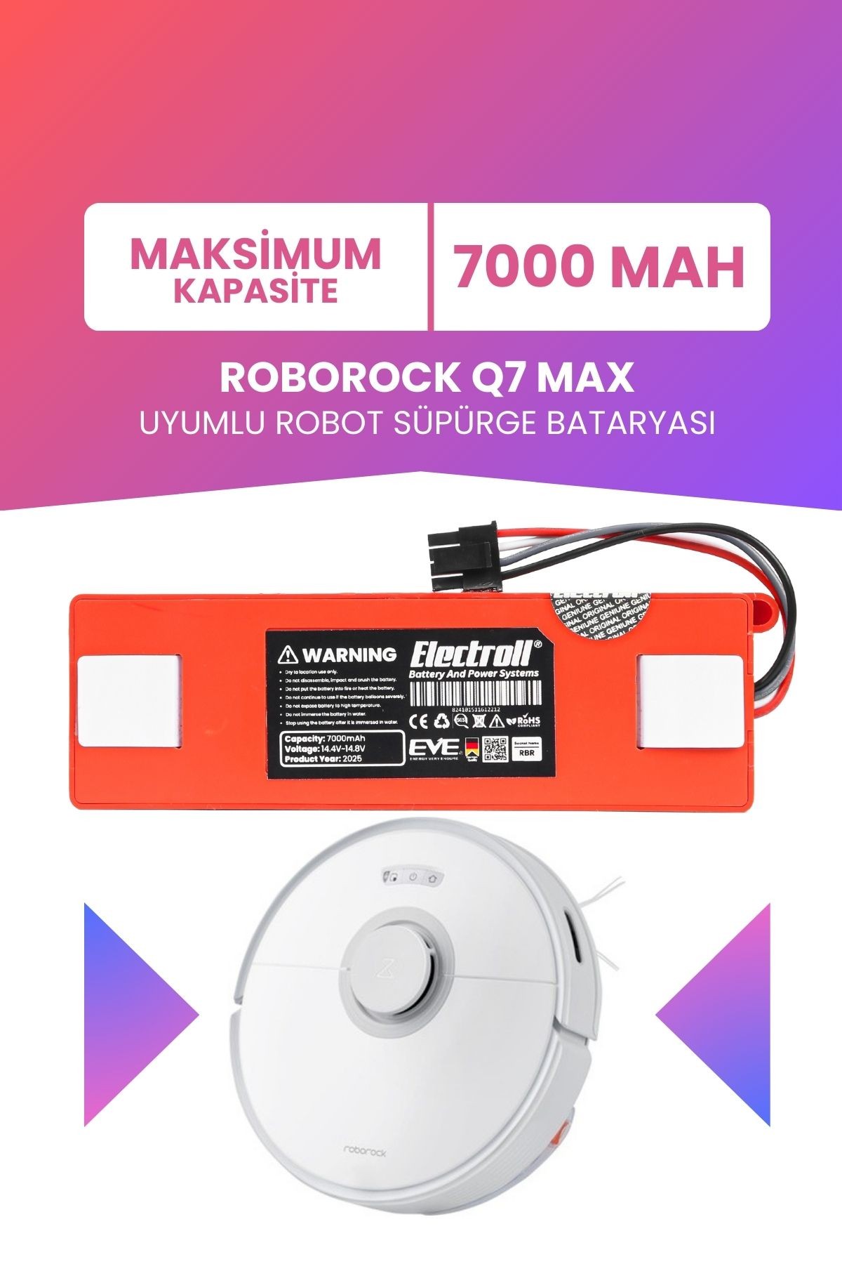 Roborock Q7 Max Uyumlu Batarya (MAKSİMUM KAPASİTE) 7000mah Robot Süpürge Bataryası Değişimi