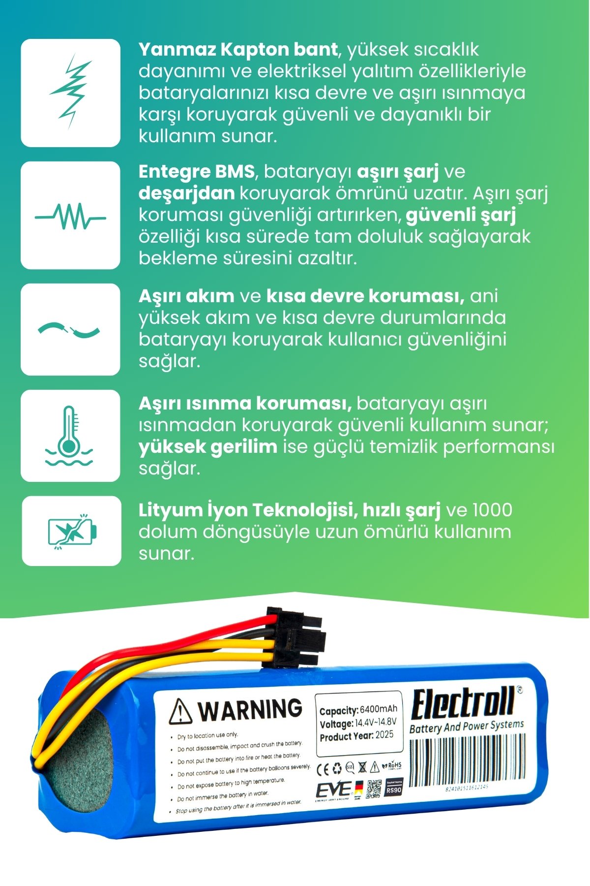 Arçelik Imperium Robo Rs 9034 Hm Uyumlu Batarya (ULTRA YÜKSEK KAPASİTE) 6400mah Robot Süpürge Batarya