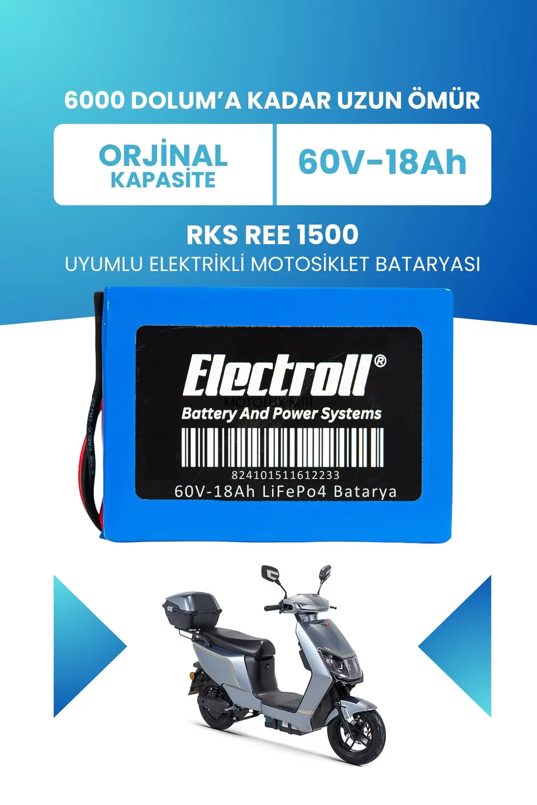 RKS Ree 1500 LiFePO4 Batarya 60V 18Ah Uzun Ömürlü | Electroll