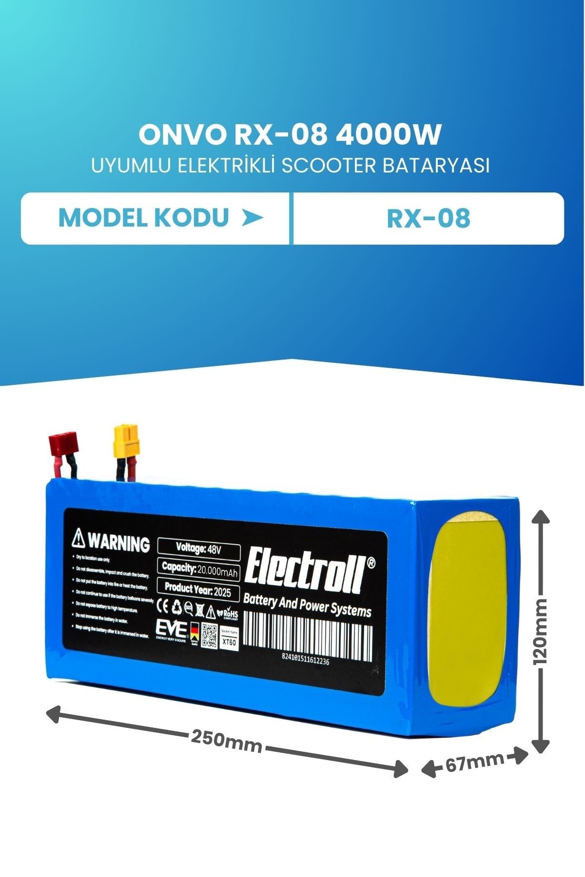 ONVO RX-08 4000W 60V 20AH Elektrikli Scooter Bataryası