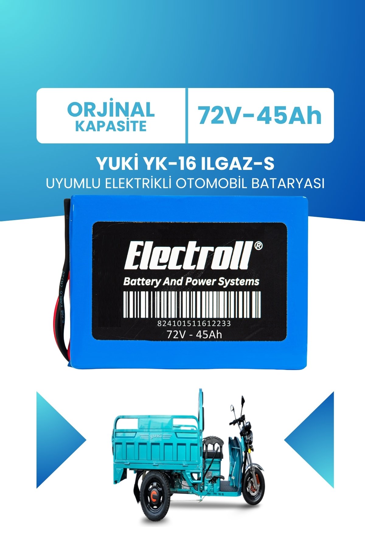 Yuki Yk-16 Ilgaz-S Uyumlu Batarya (Standart Kapasite) Lifepo4 72V 45AH Elektrikli Otomobil Bataryası