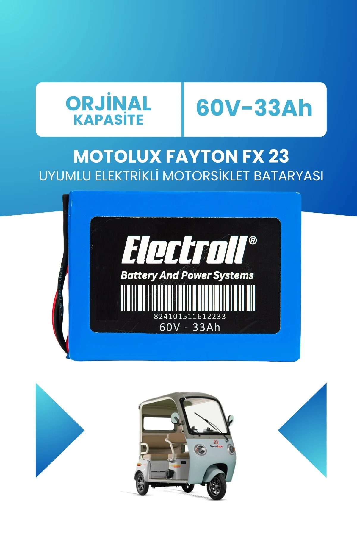 Motolux Fayton FX 23 Uyumlu Batarya (Standart Kapasite) LiFePO4 60V 33Ah Elektrikli Motorsiklet Bataryası