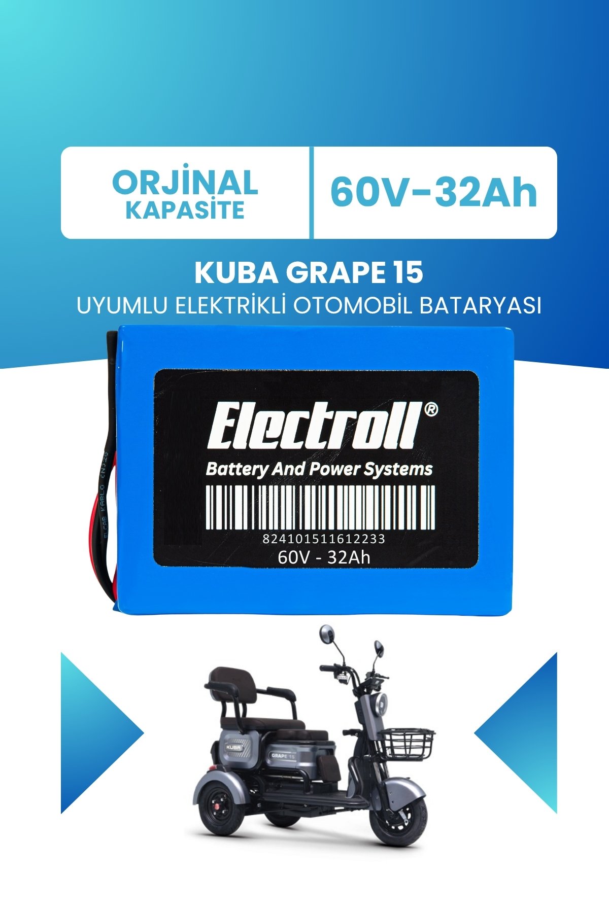 Kuba Grape 15 Uyumlu Batarya (Standart Kapasite) LiFePO4 60V 32Ah Elektrikli Otomobil Bataryası