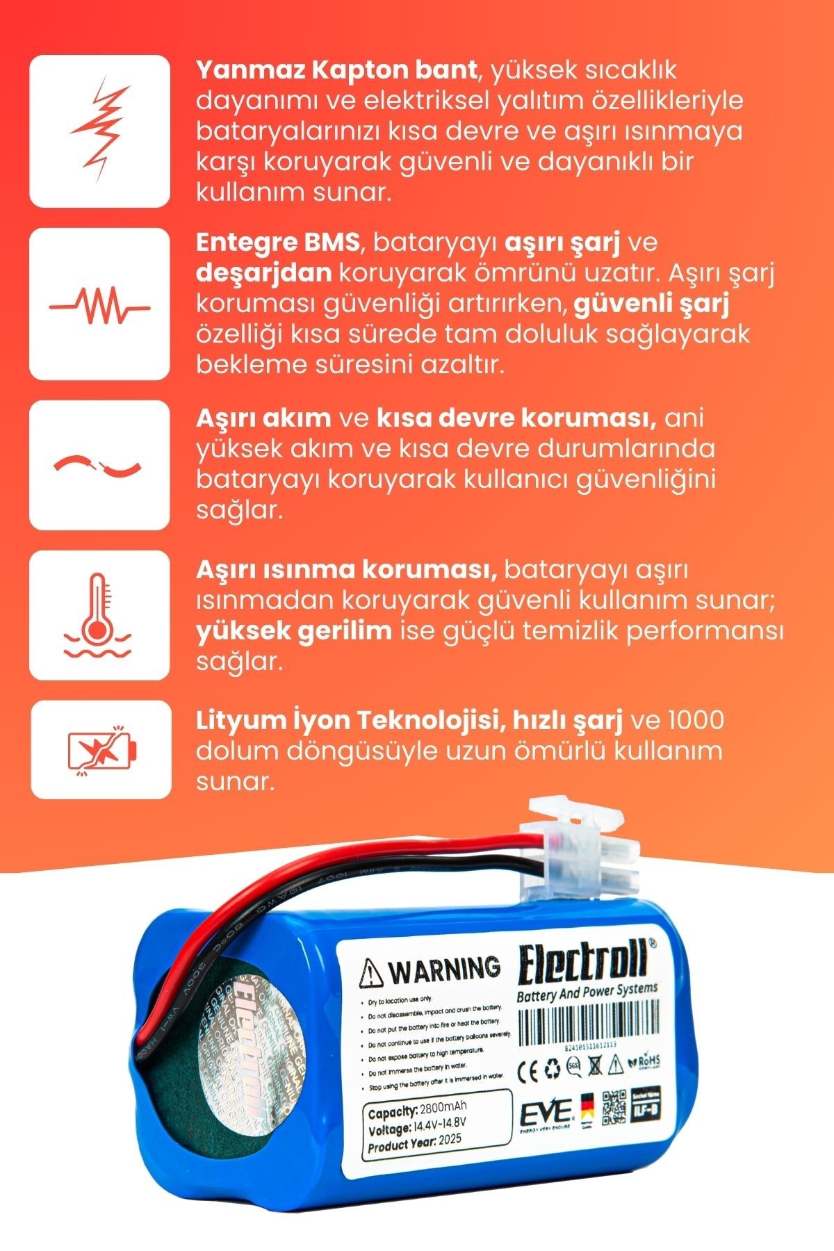 Ilife A8 Uyumlu Batarya (YÜKSEK KAPASİTE) 2800mah Pil Robot Süpürge Bataryası