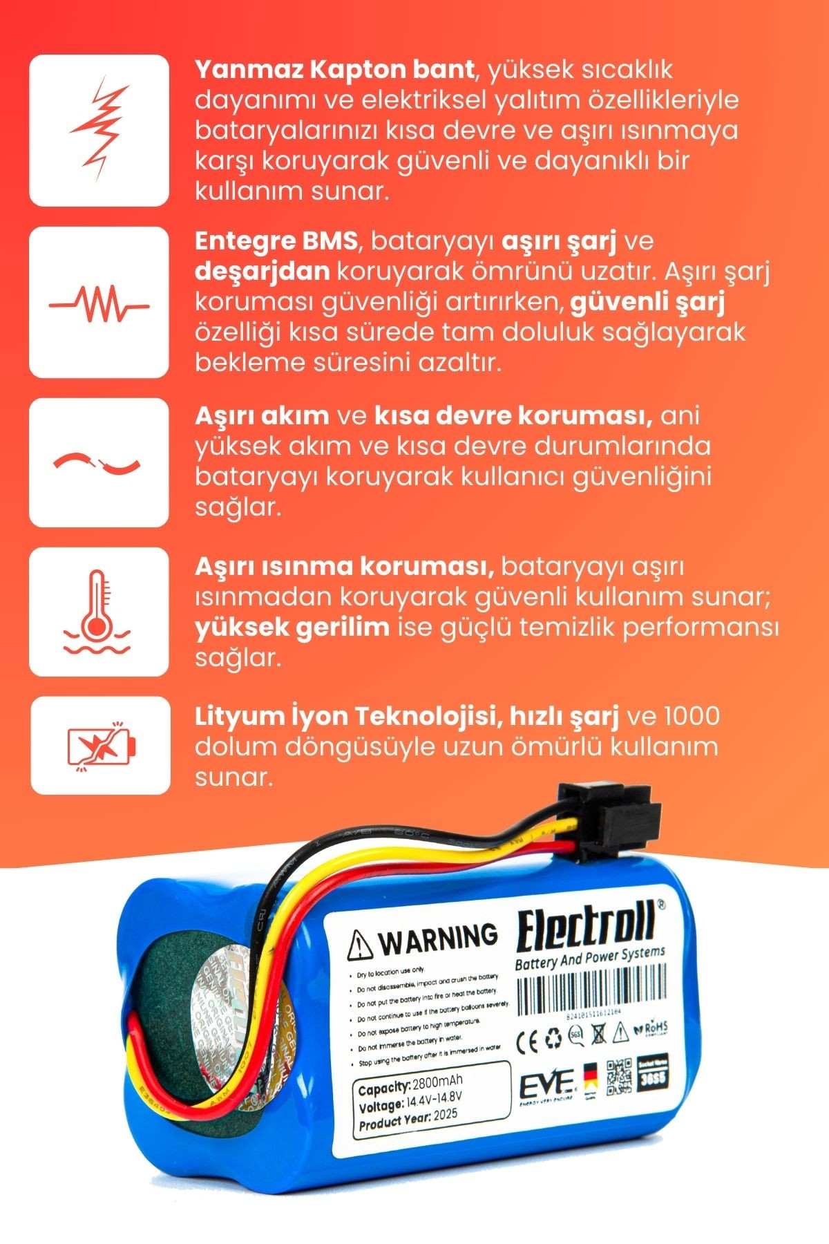360 S5 Uyumlu Batarya (YÜKSEK KAPASİTE) 2800mah Pil Akıllı Robot Süpürge Bataryası Değişimi