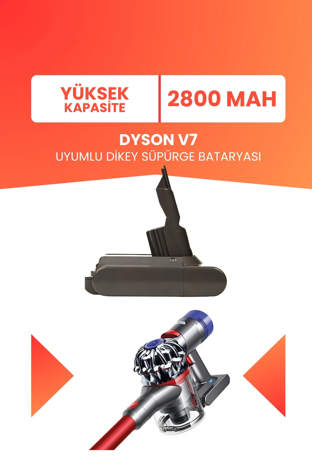 Dyson V7 Uyumlu Batarya SV11 (YÜKSEK KAPASİTE) 21.6 V 2800mah Dikey Süpürge Bataryası