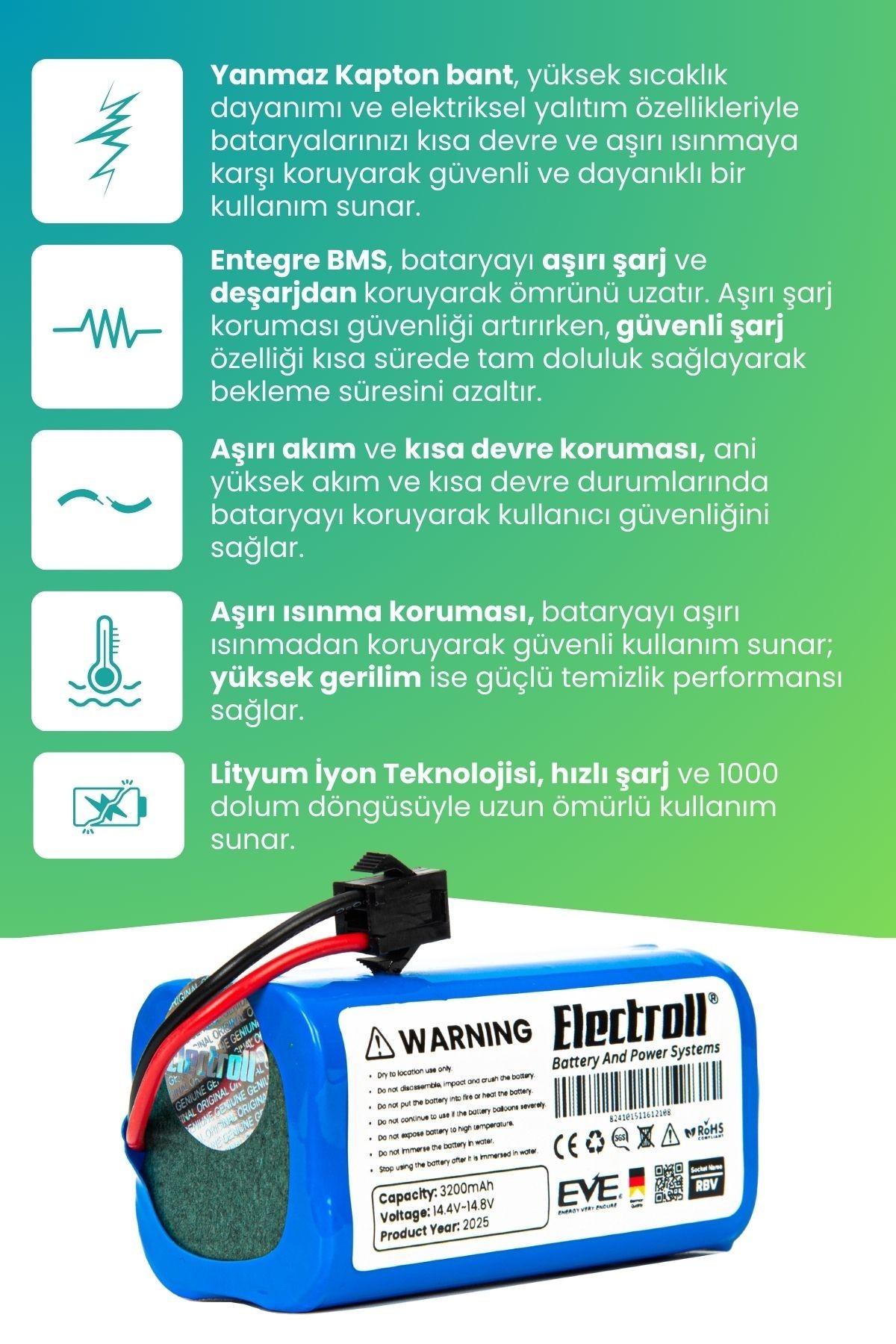 Coredy R500 Uyumlu Batarya (ULTRA YÜKSEK KAPASİTE) 3200mah Pil Akıllı Robot Süpürge Bataryası