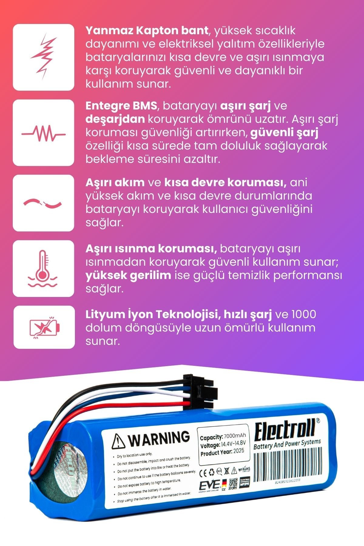 Xiaomi Mijia S10 Plus Uyumlu Batarya (Maksimum Kapasite) 7000MAH Pil Robot Süpürge Bataryası