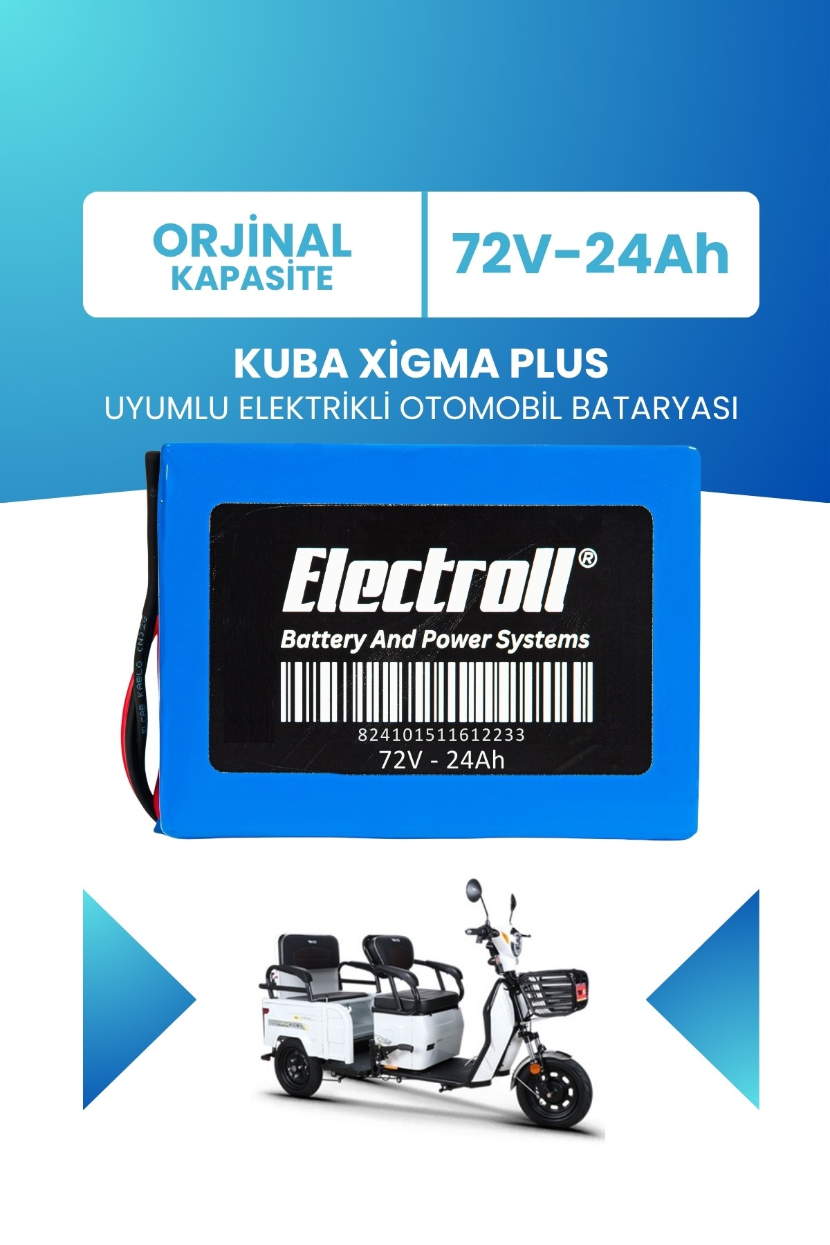Kuba Xigma Plus Uyumlu Batarya (Standart Kapasite) LiFePO4 72V 24Ah Elektrikli Otomobil Bataryası