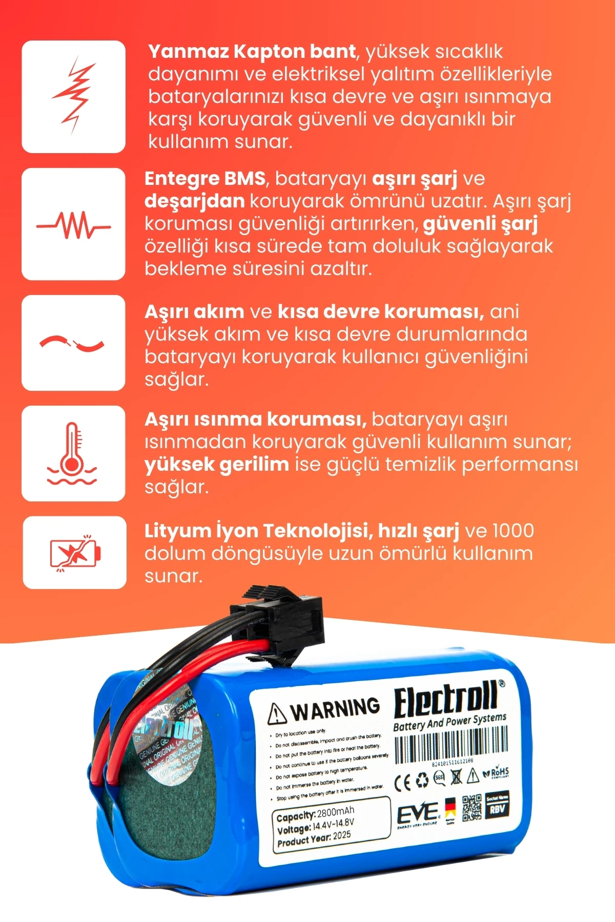 Shark Ion Rv720 Uyumlu Batarya (YÜKSEK KAPASİTE) 2800mah Pil Robot Süpürge Bataryası