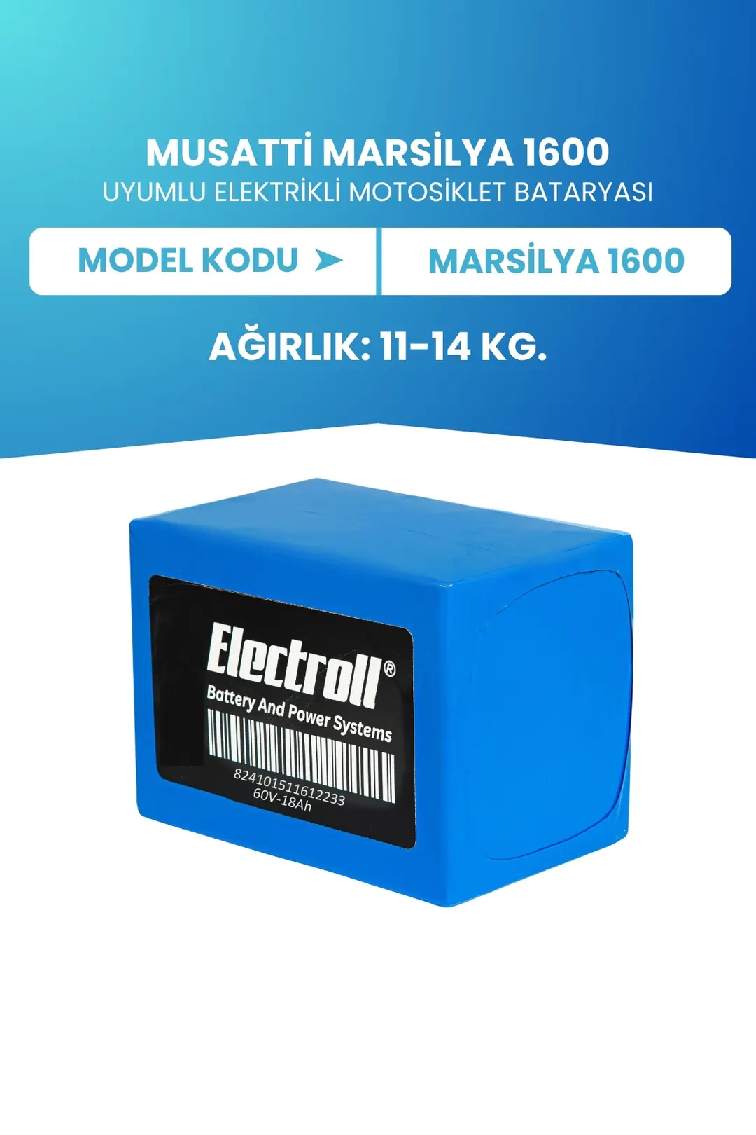 myuz Musatti Marsilya 1600 LiFePO4 Batarya 60V 18Ah Uzun Ömürlü | Electroll