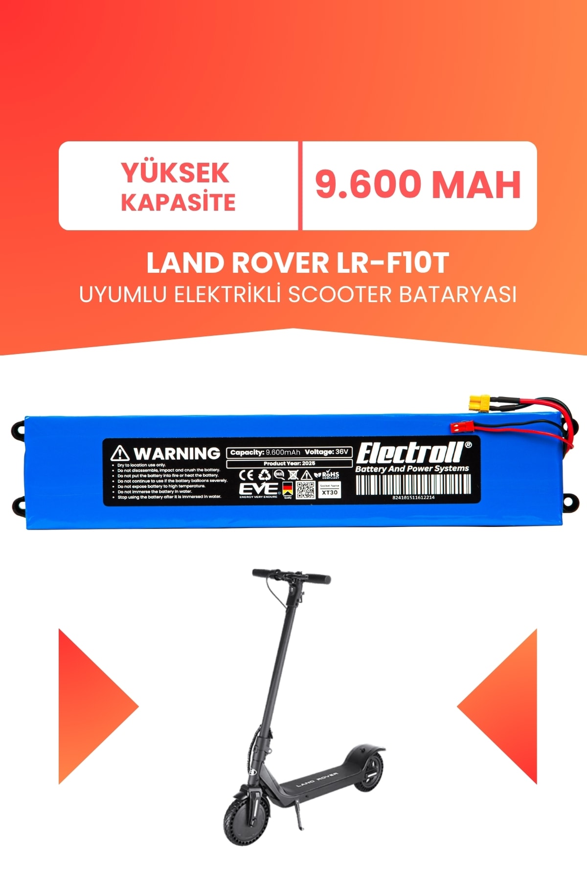 Land Rover LR-F10T Uyumlu Batarya (Yüksek Kapasite) 36v 9.600Mah Elektrikli Scooter Bataryası