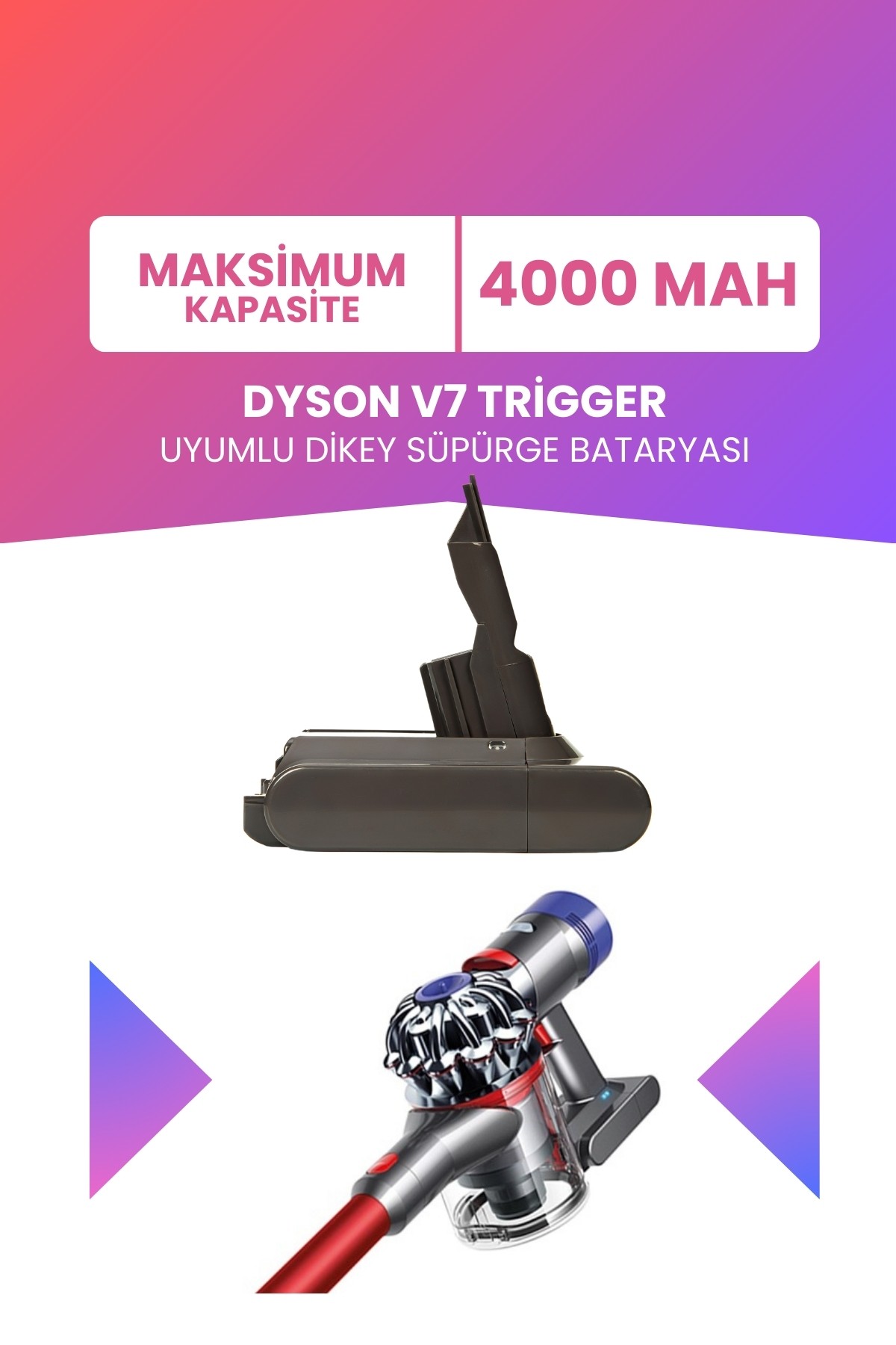 Dyson V7 Trigger Uyumlu Batarya (MAKSİMUM KAPASİTE) 21.6 V 4000mah Dikey Süpürge Bataryası