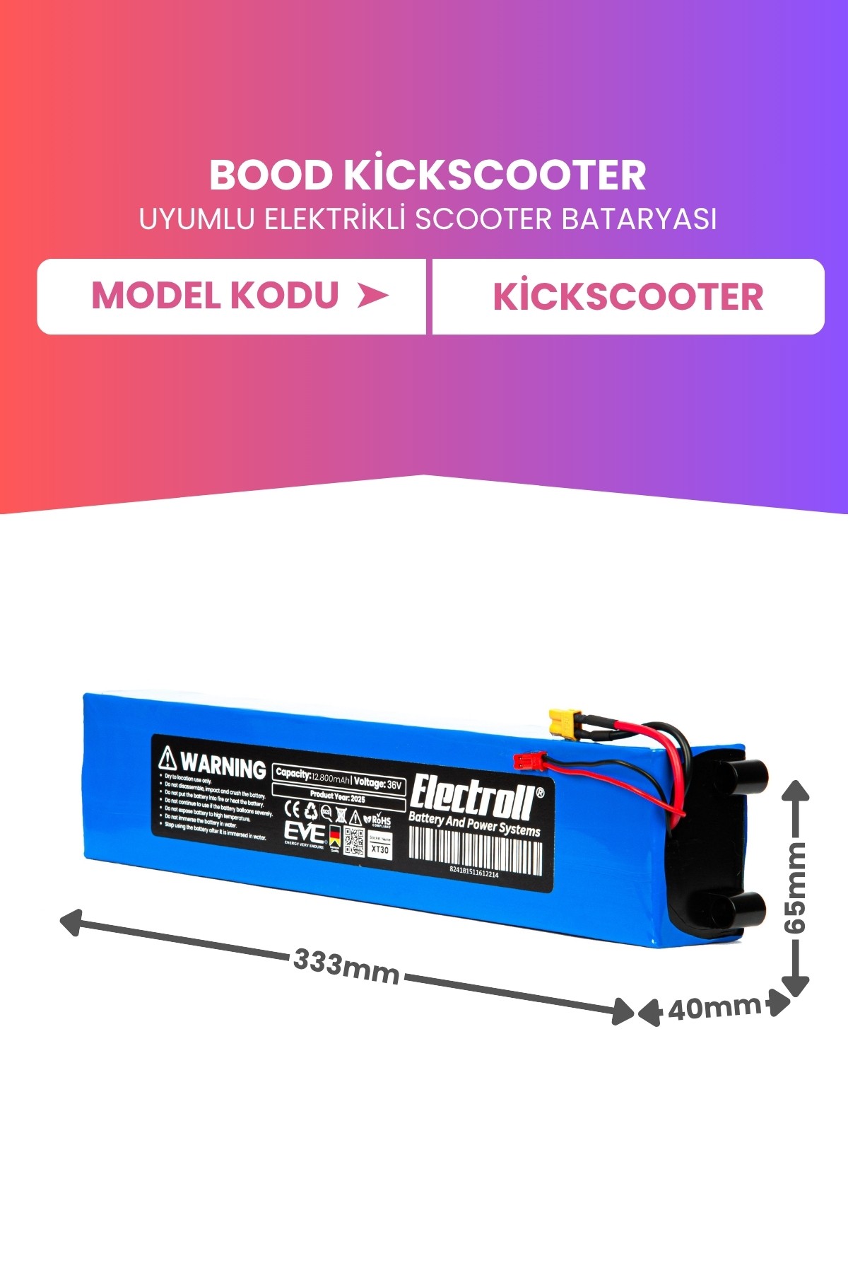 Bood Kickscooter Uyumlu Batarya (Maksimum Kapasite) 36v 12.800Mah Elektrikli Scooter Bataryası