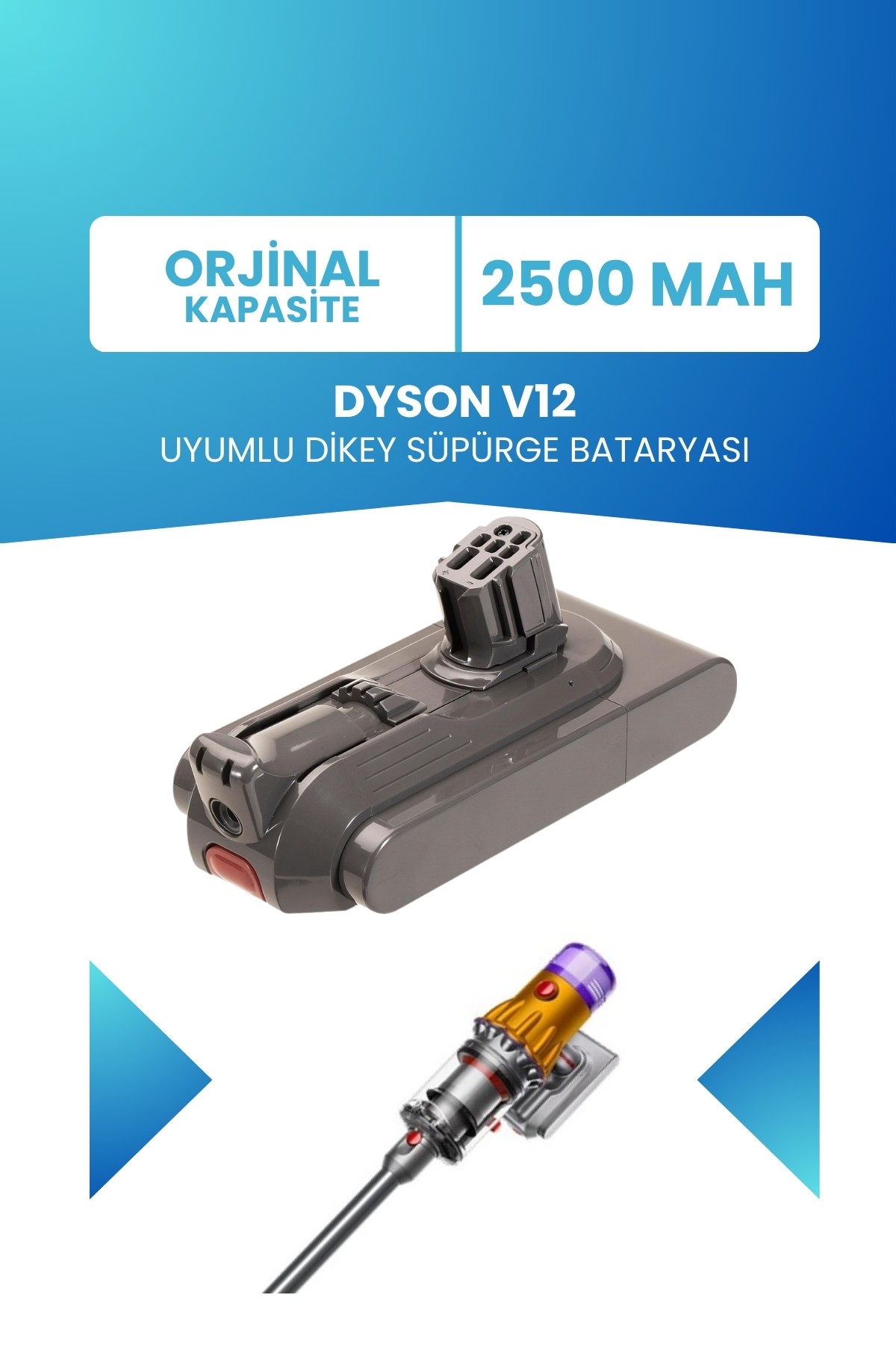 Dyson V12 Uyumlu Batarya (STANDART KAPASİTE) 21.6 V 2500mah Dikey Süpürge Bataryası Tamir, Revizyon ve Pil Yenileme