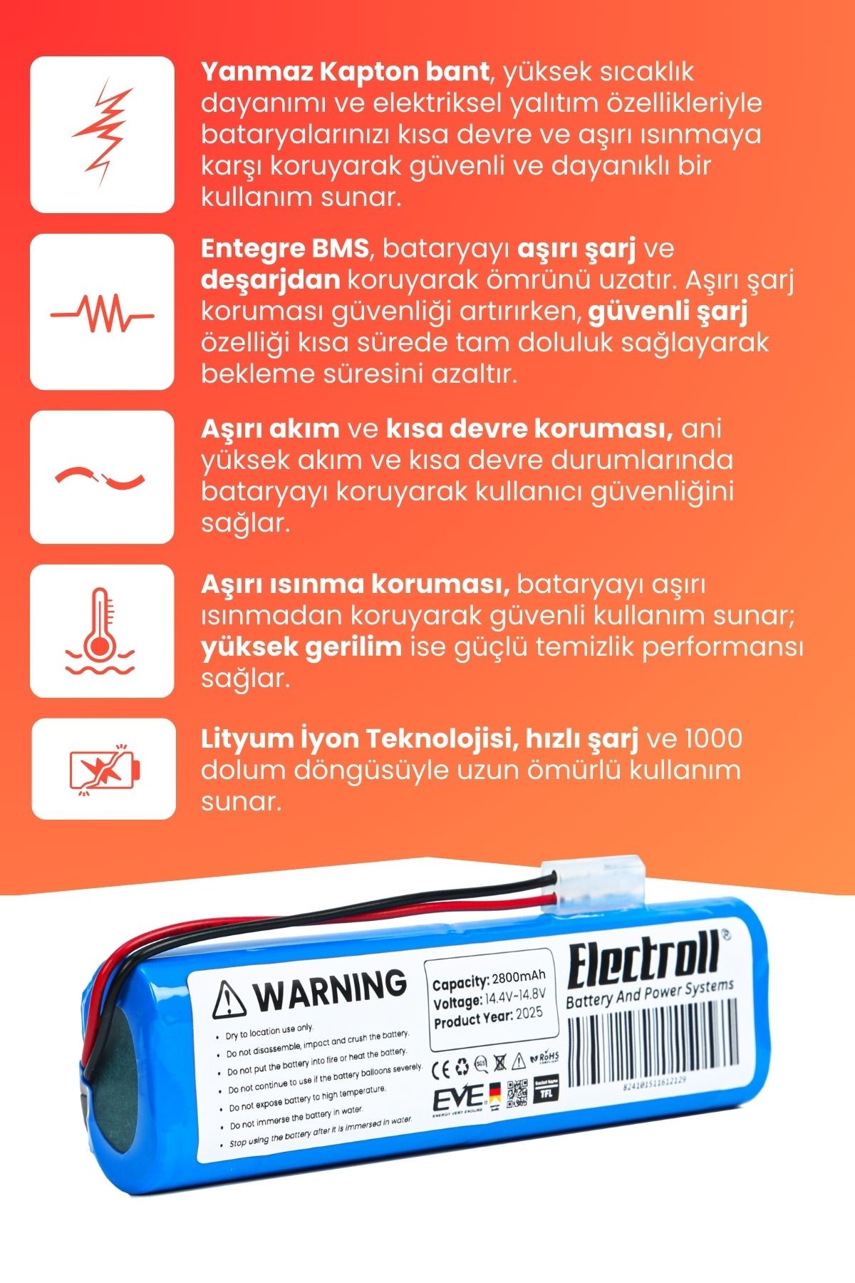 Tefal X-Plorer Serie 75 Uyumlu Batarya (YÜKSEK KAPASİTE) 2800mah Pil Robot Süpürge Bataryası RG7675