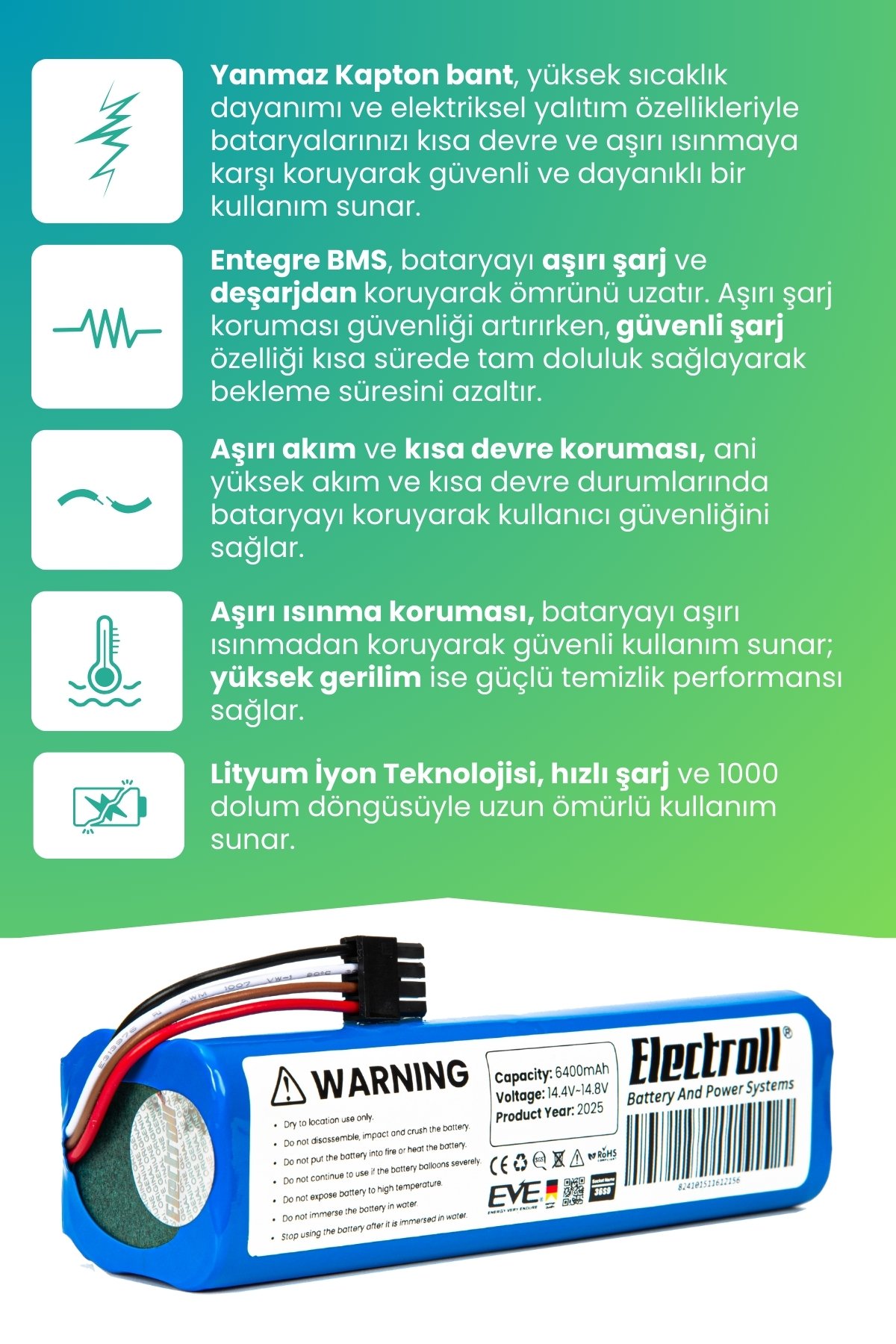 Eufy T2190 Uyumlu Batarya (YÜKSEK KAPASİTE) 6400mah Pil Robot Süpürge Batarya Değişimi