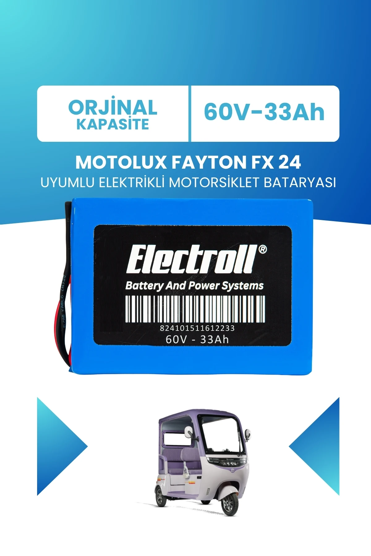 Motolux Fayton FX 24 Uyumlu Batarya (Standart Kapasite) LiFePO4 60V 33Ah Elektrikli Motorsiklet Bataryası