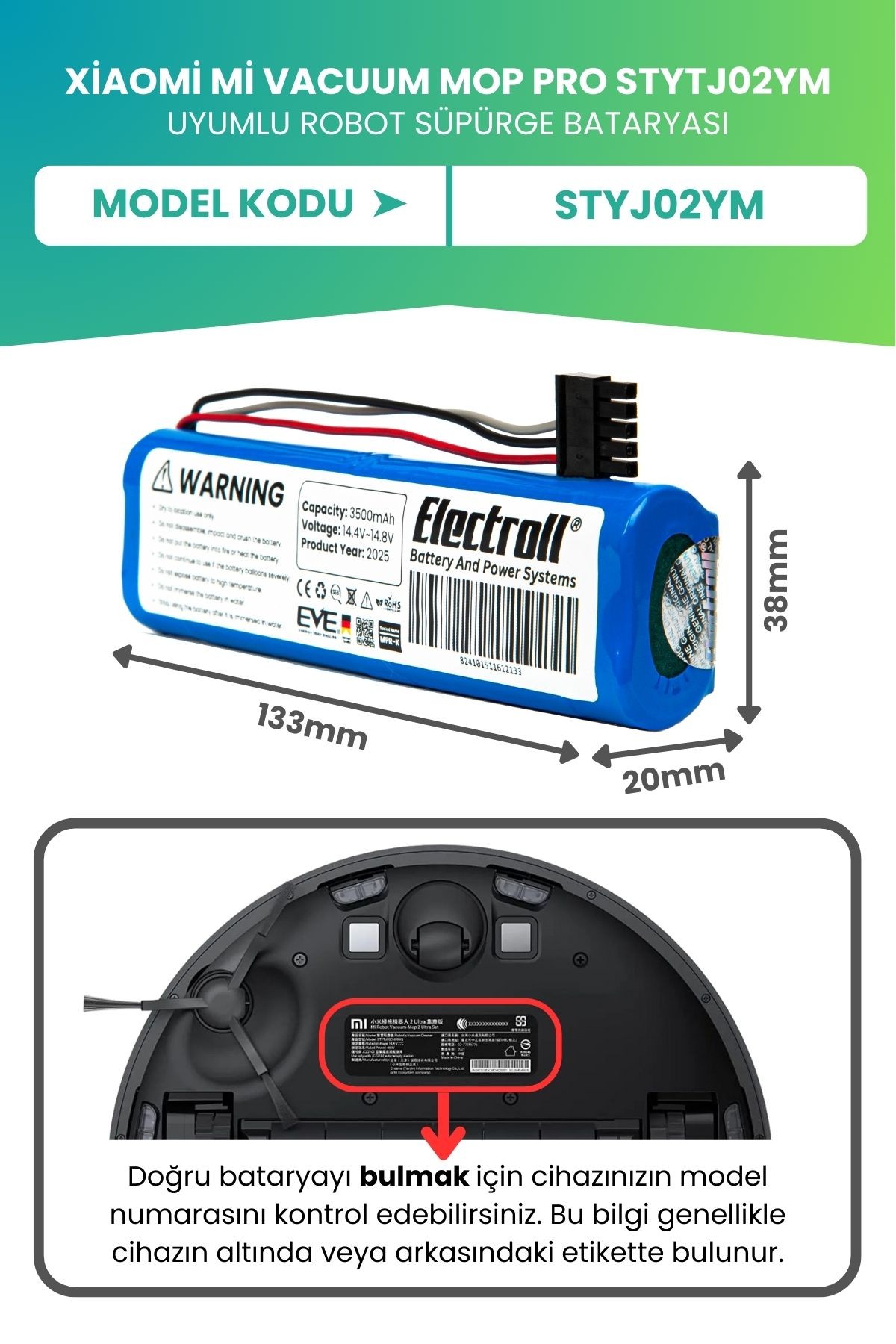 Xiaomi Mi Vacuum Mop Pro Stytj02ym Uyumlu Batarya (ULTRA YÜKSEK KAPASİTE) 3500mah Robot Süpürge Pili