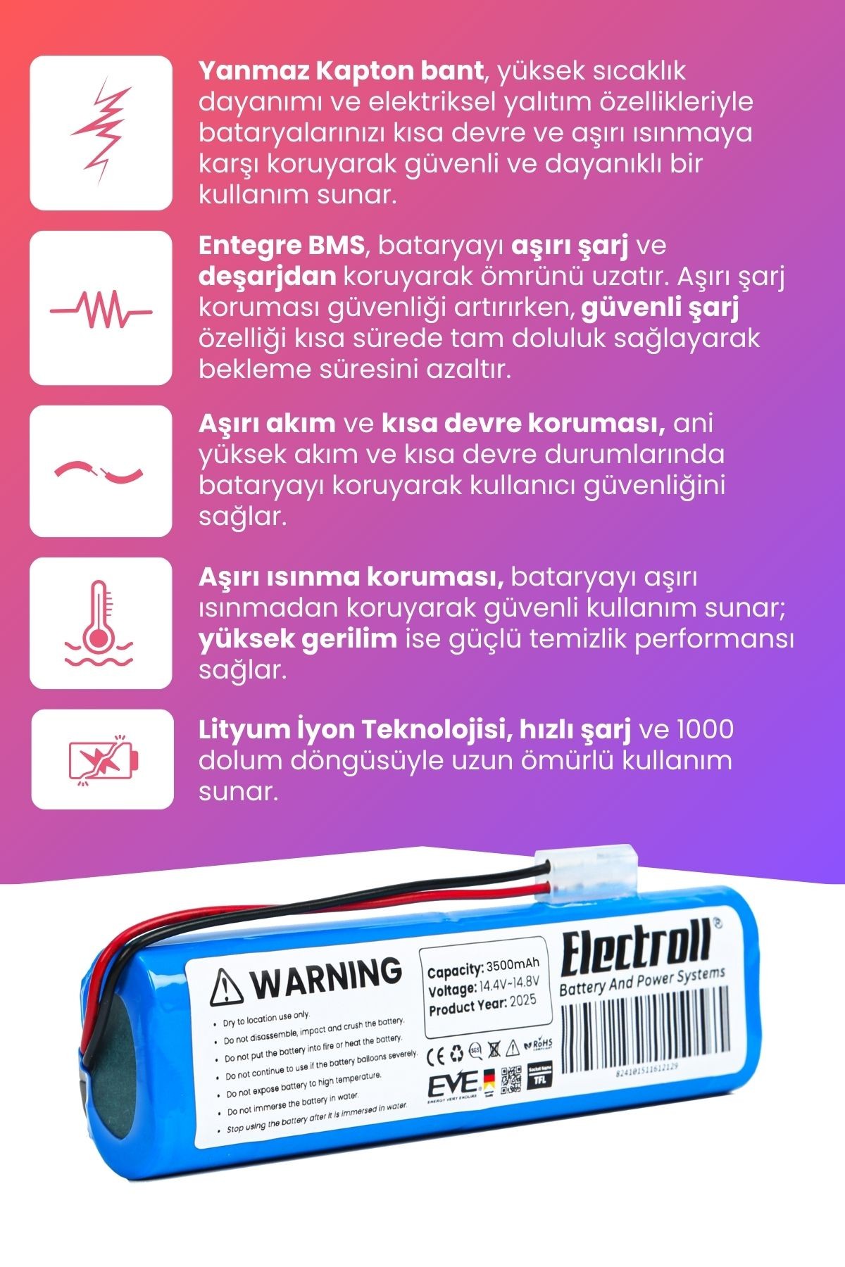 Tefal X-plorer Serie 75 Uyumlu Batarya (MAKSİMUM KAPASİTE) 3500mah Pil Robot Süpürge Bataryası