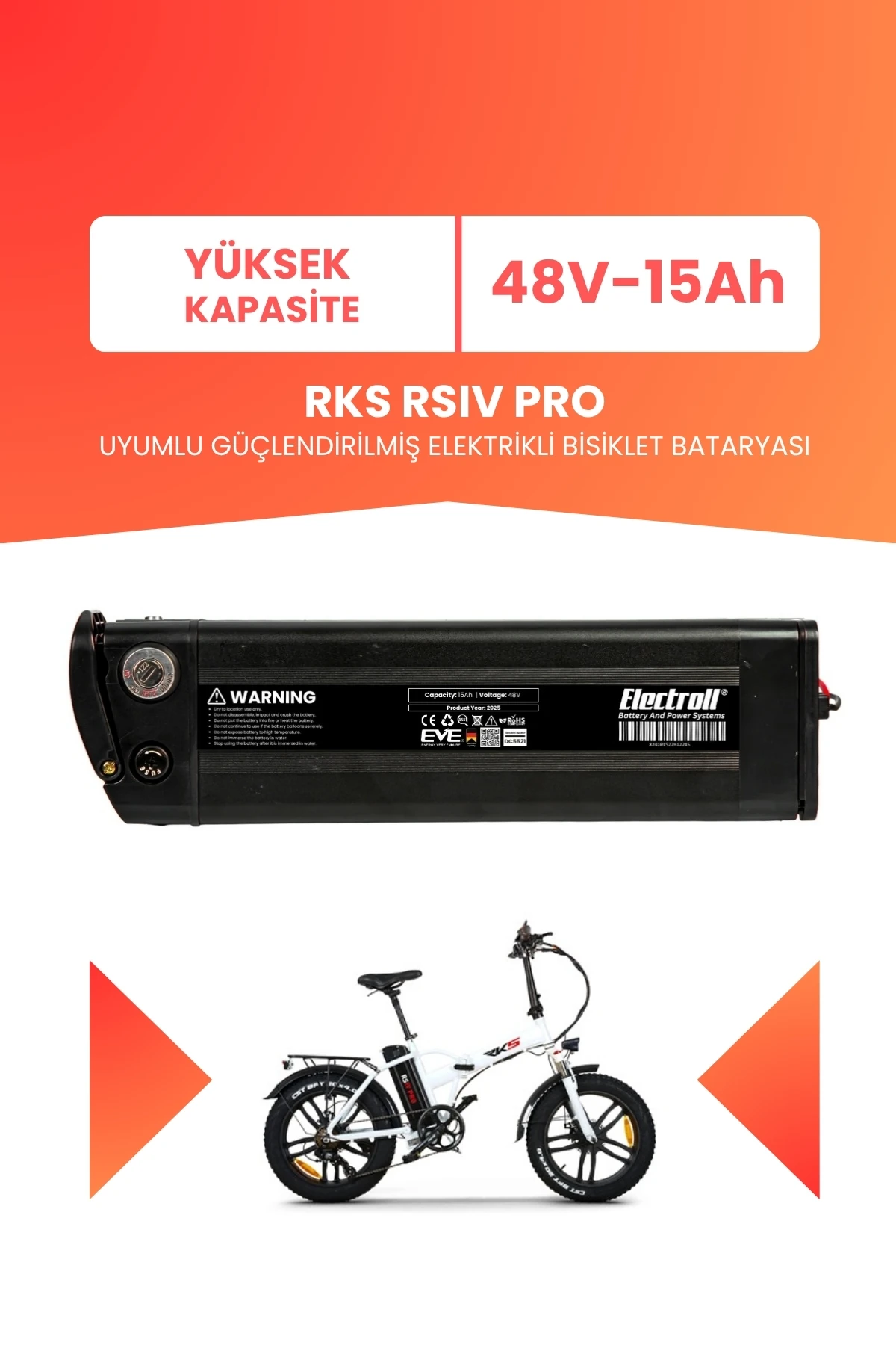 RKS XR75 Uyumlu 48V 15Ah (Yüksek Kapasite) Güçlendirilmiş Elektrikli Bisiklet Batarya Tamir, Revizyon ve Pil Yenileme