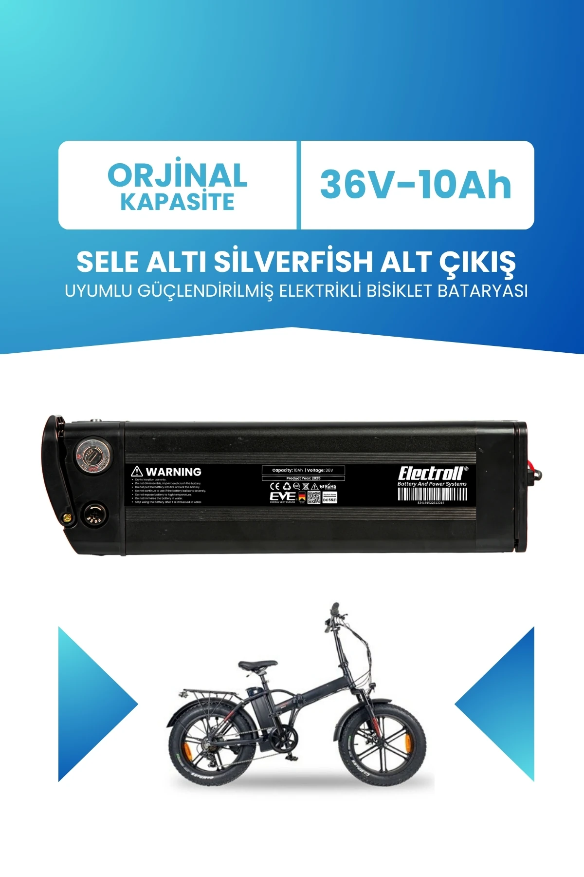 Sele Altı Silverfish Alt Çıkış Uyumlu 36V 10Ah Güçlendirilmiş Elektrikli Bisiklet Batarya Tamir, Revizyon ve Pil Yenileme