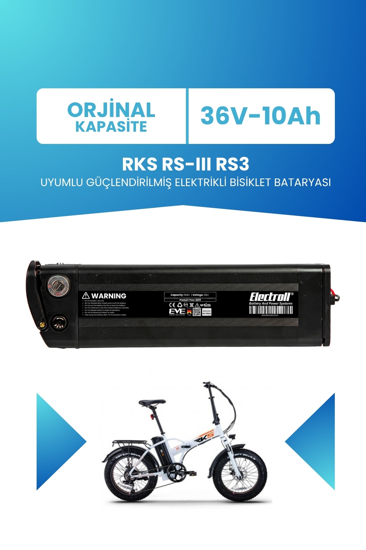 RKS RS-III RS3 Uyumlu Güçlendirilmiş Elektrikli Bisiklet Bataryası