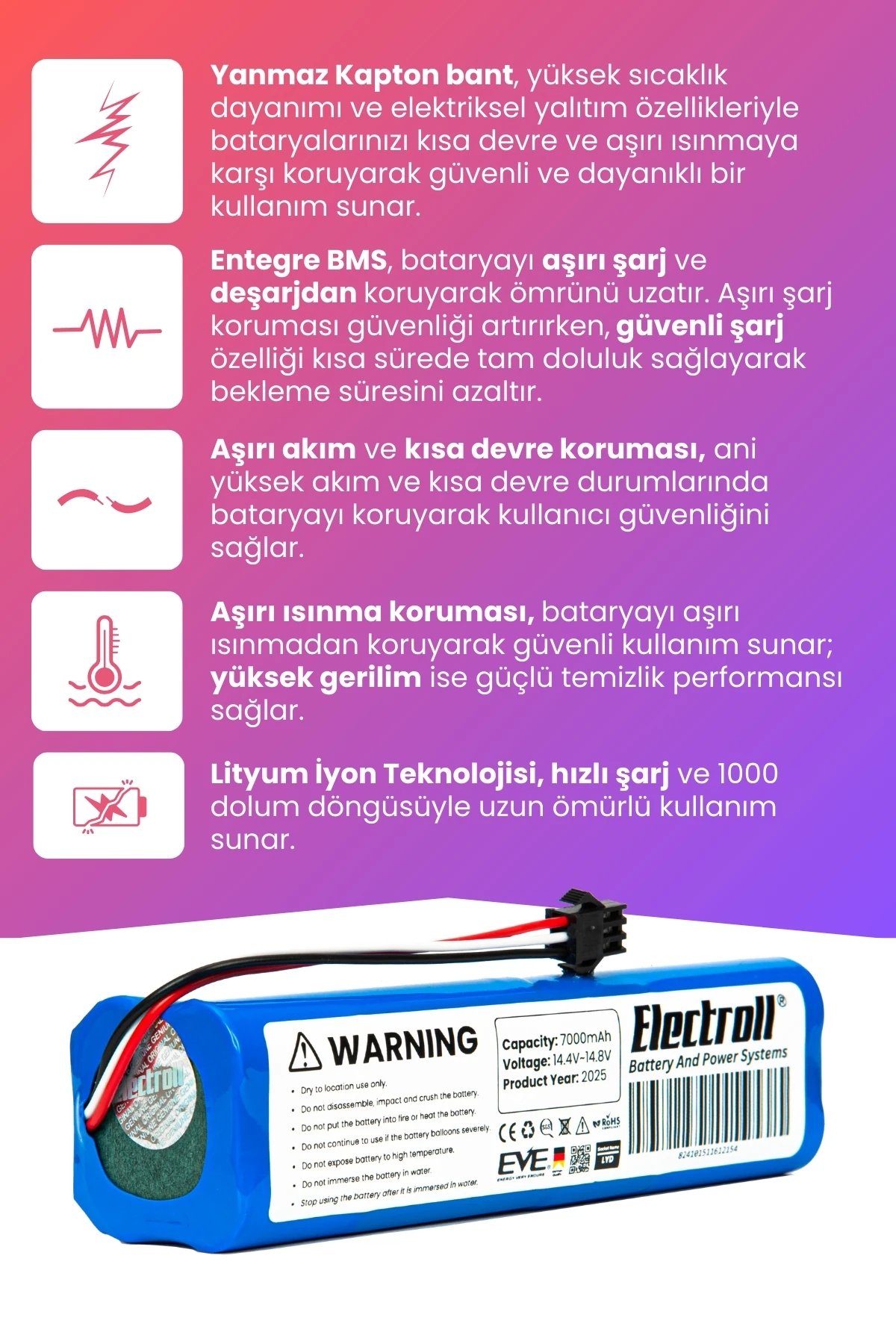 Viomi V5 Uyumlu Batarya (MAKSİMUM KAPASİTE) 7000mah Pil Robot Süpürge Bataryası Değişimi